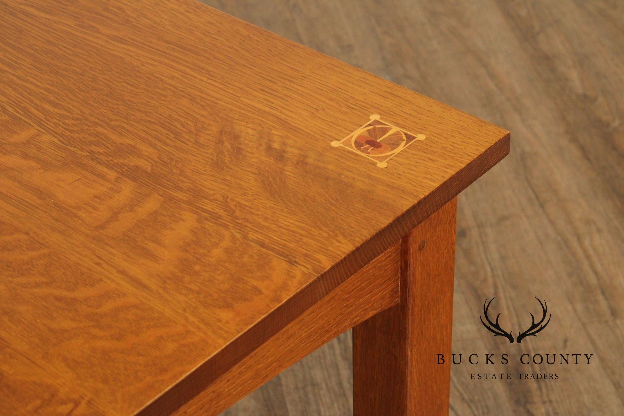 STICKLEY MISSION COLLECTION OAK HARVEY ELLIS EXTENDABLE DINING TABLE WITH INLAY