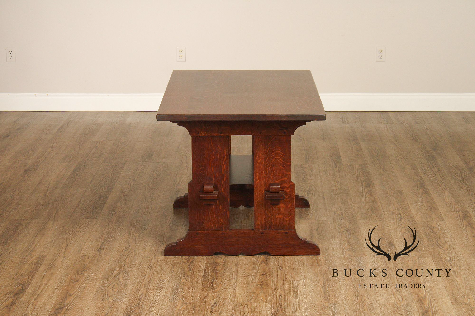 L. & J.G. Stickley Antique Mission Oak Trestle Table #593