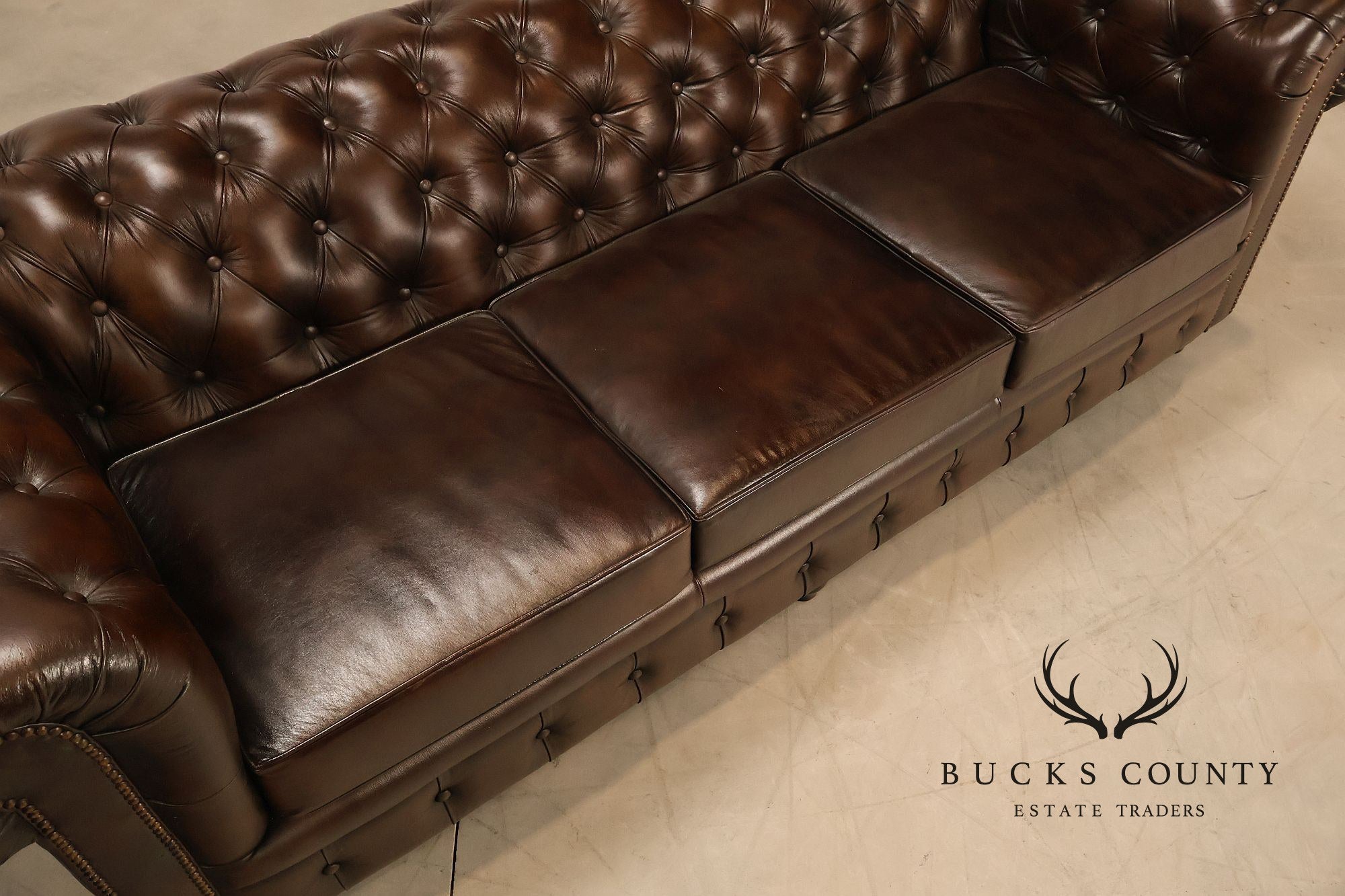 Chesterfield Style 7 Foot Espresso Brown Tufted Leather Sofa