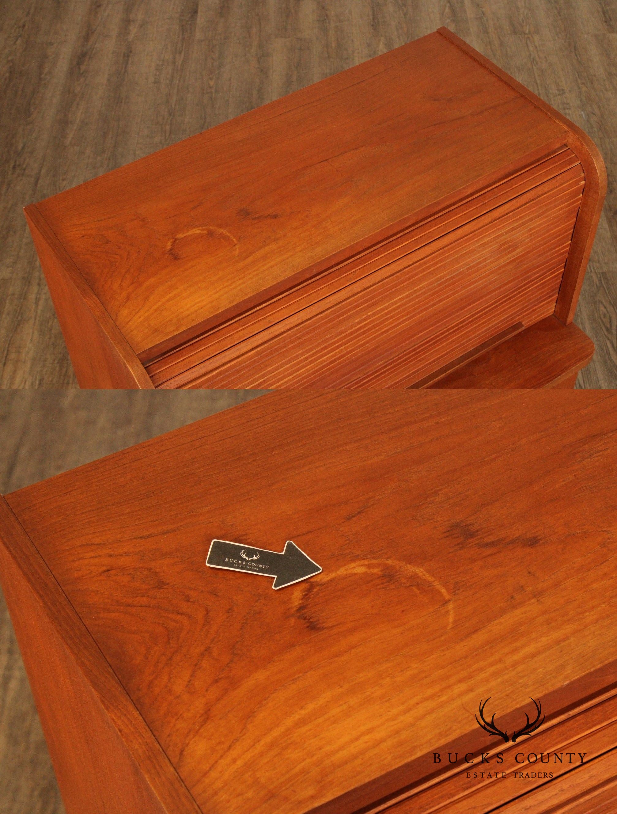 Danish Modern Vintage Teak Roll Top Bar Cabinet or Secretary Desk