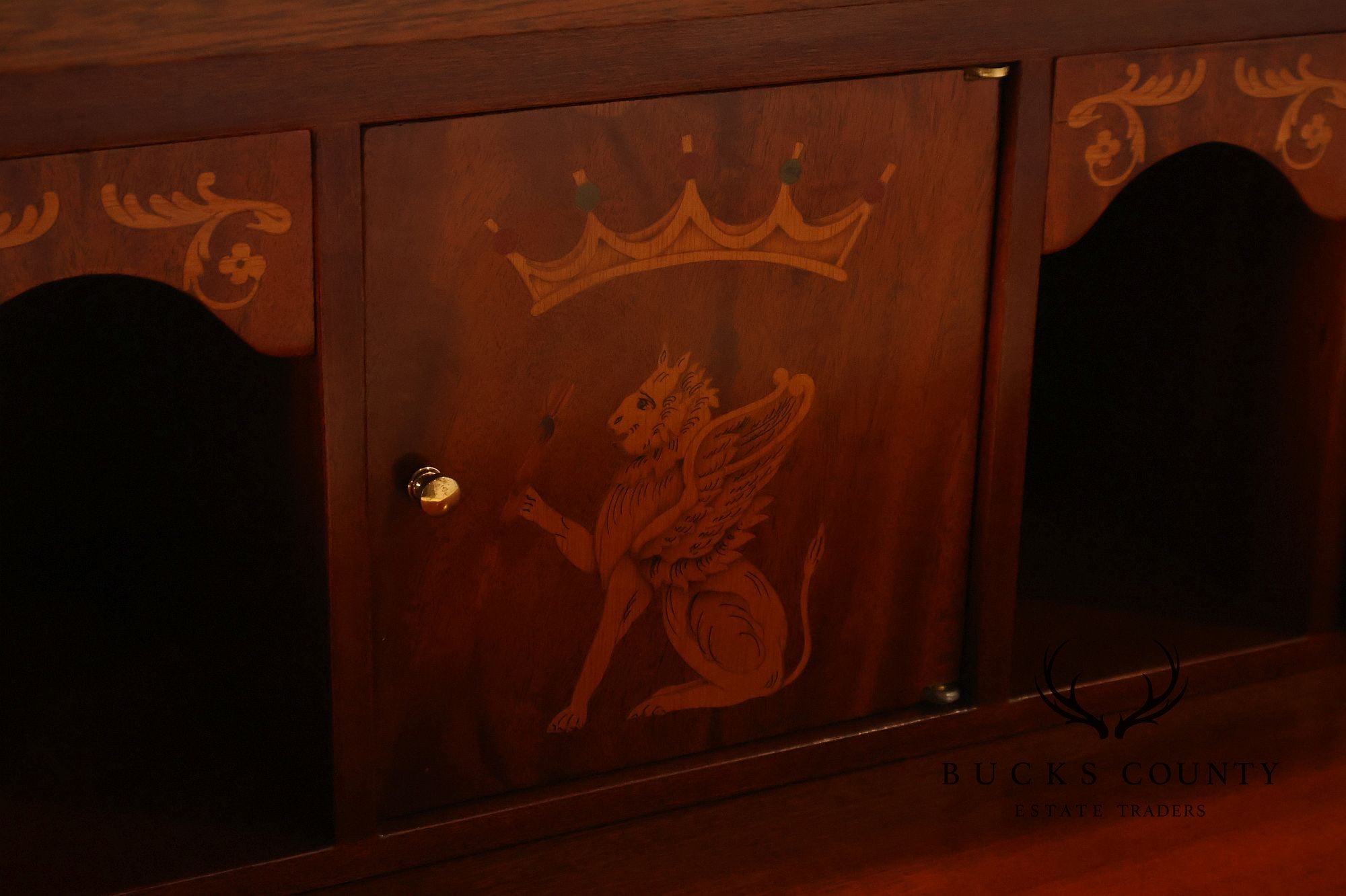 Flame Mahogany Breakfront Buffet Sideboard with Drop Front Secretary Desk