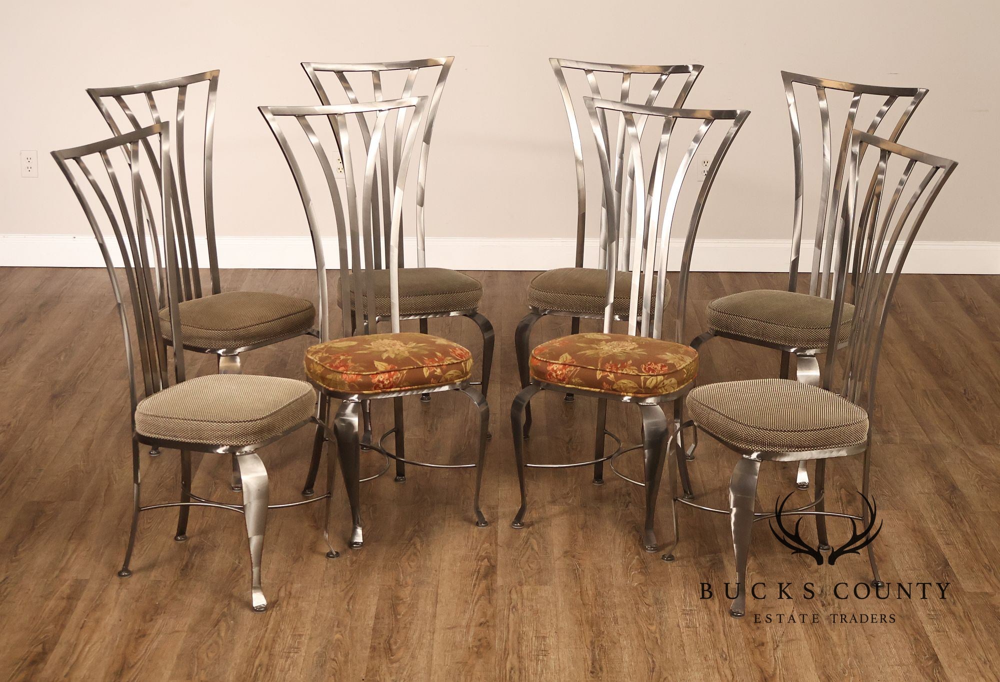 Shaver Howard Modern Style Set Of Eight Brushed Steel Dining Chairs