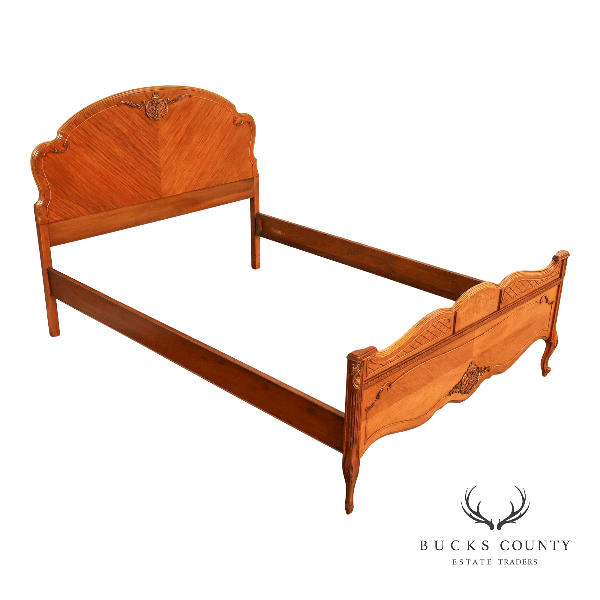 1940's Vintage French Style Full Size Satinwood Bed