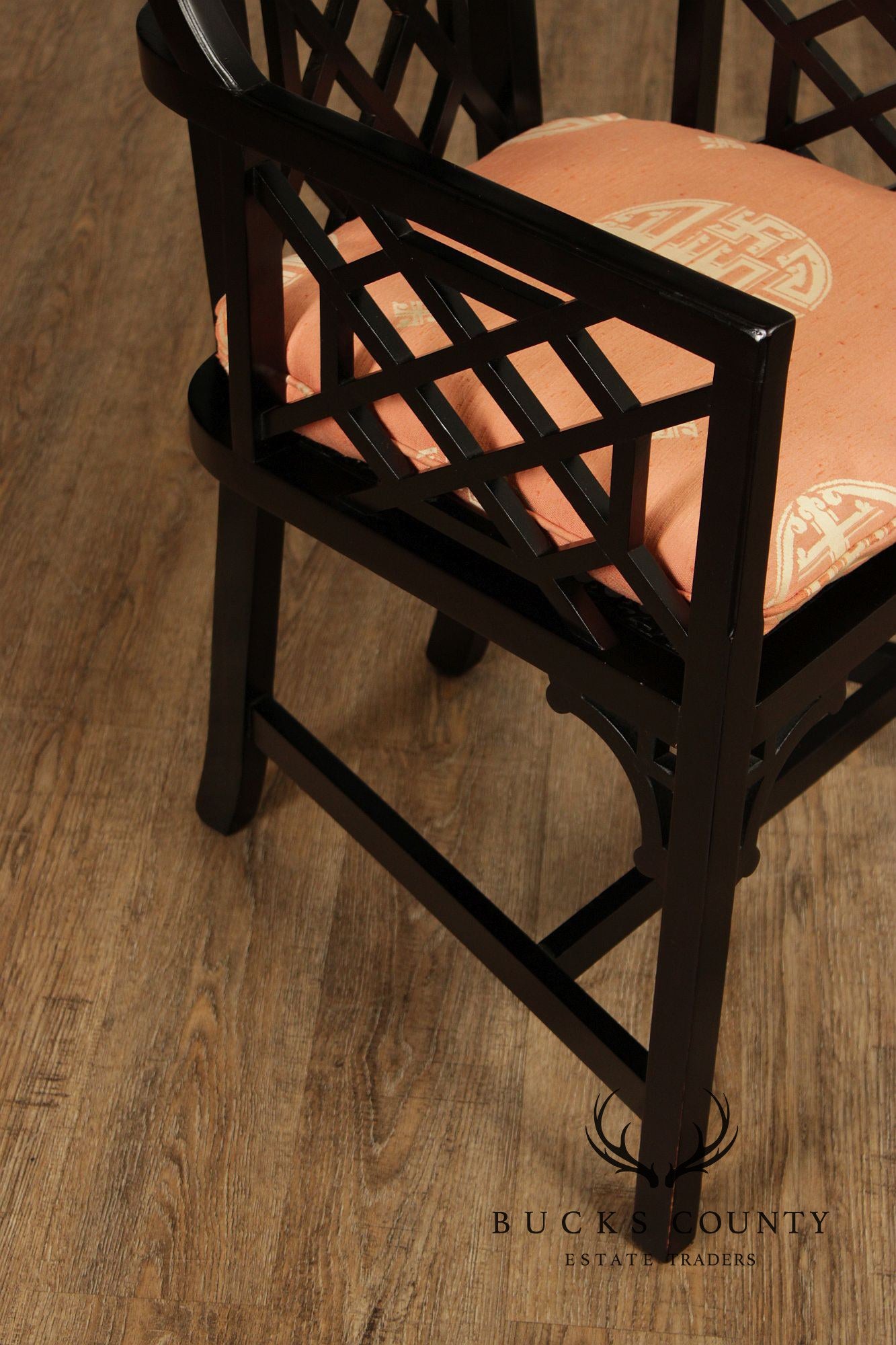 Chinese Chippendale Style Pair of Black Lacquer Armchairs