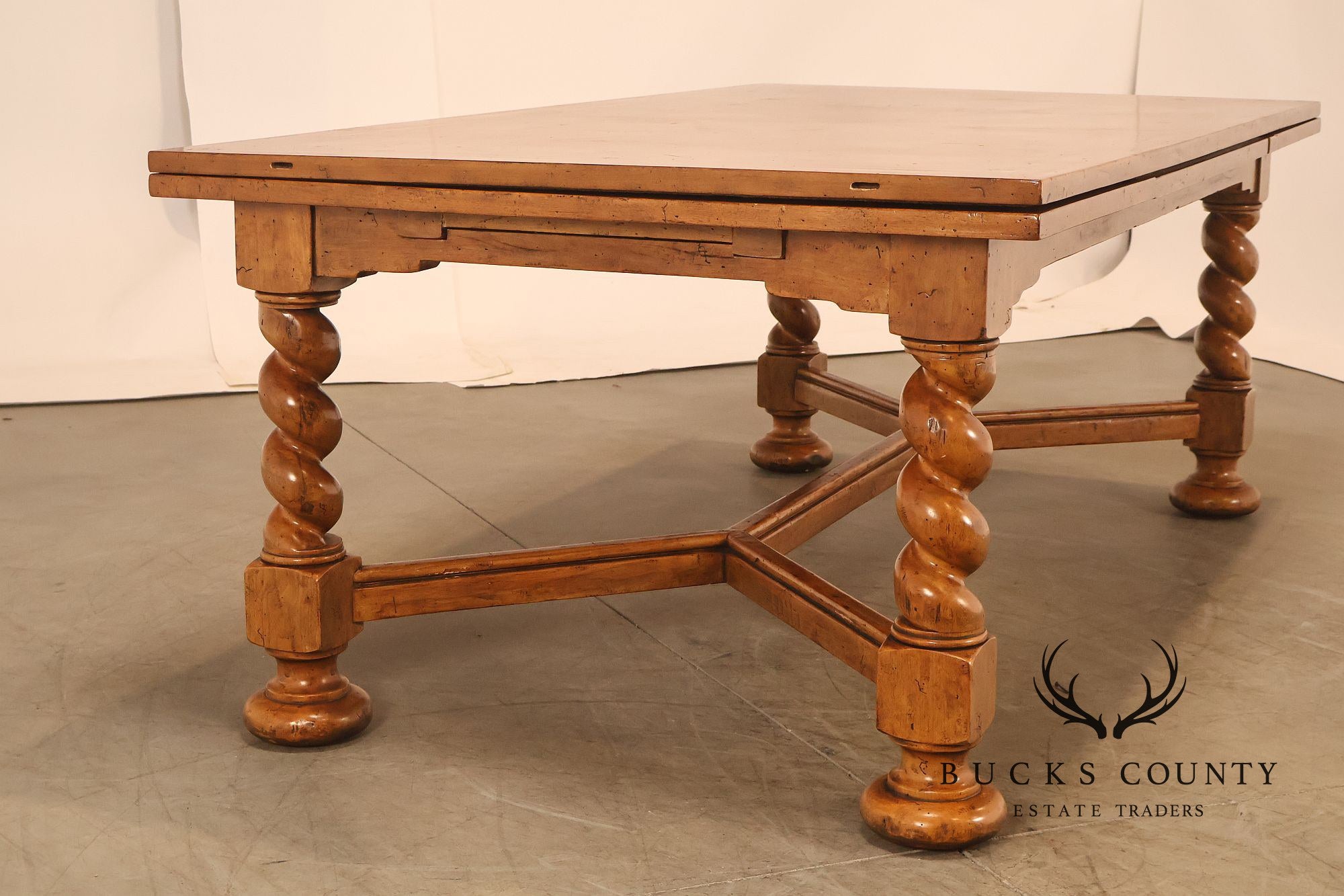 French Louis XIII Style Draw-Leaf Trestle Dining Table