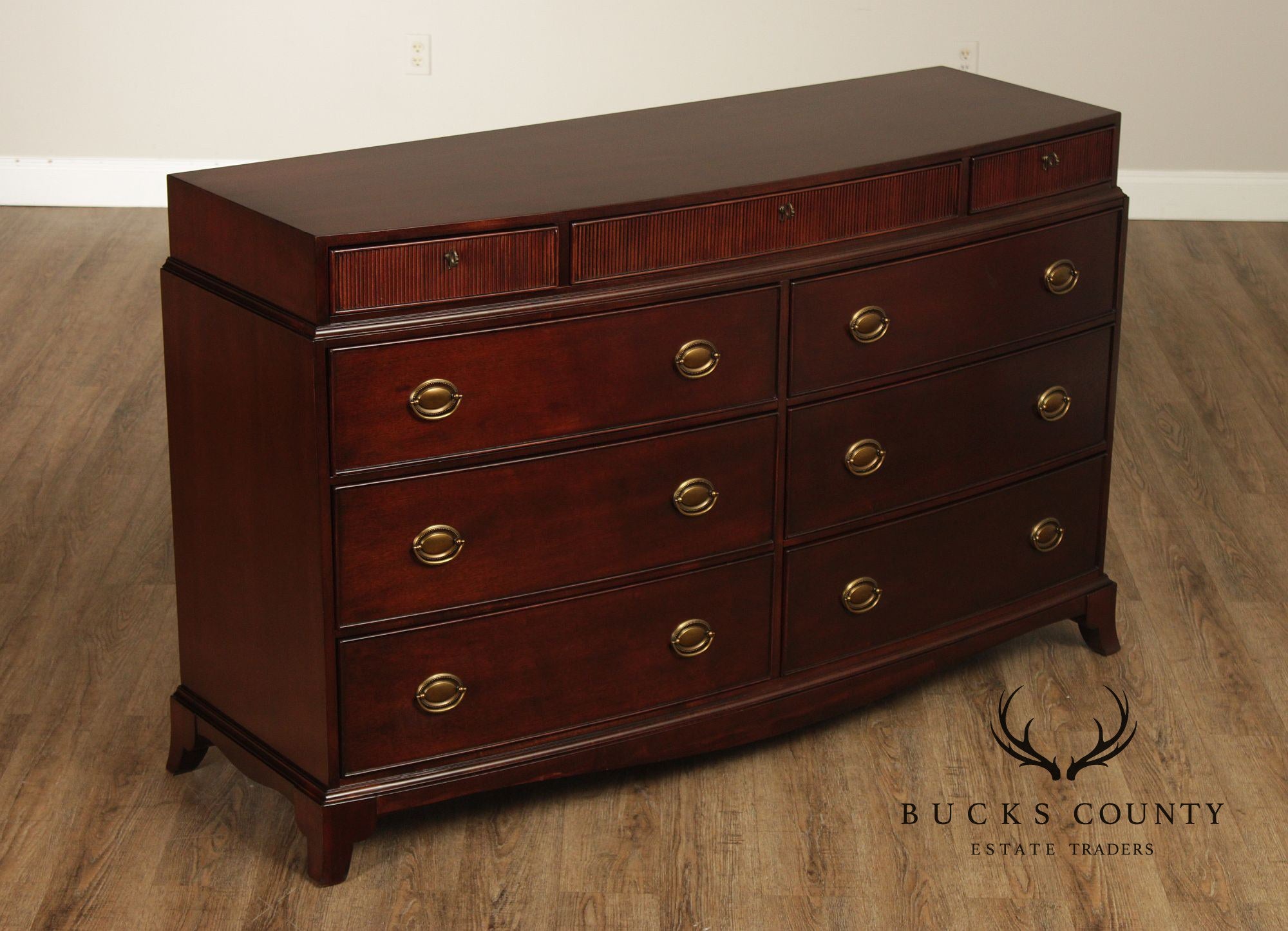 Lauren Ralph Lauren Mahogany Hepplewhite Style Bow Front 9 Drawer Dresser