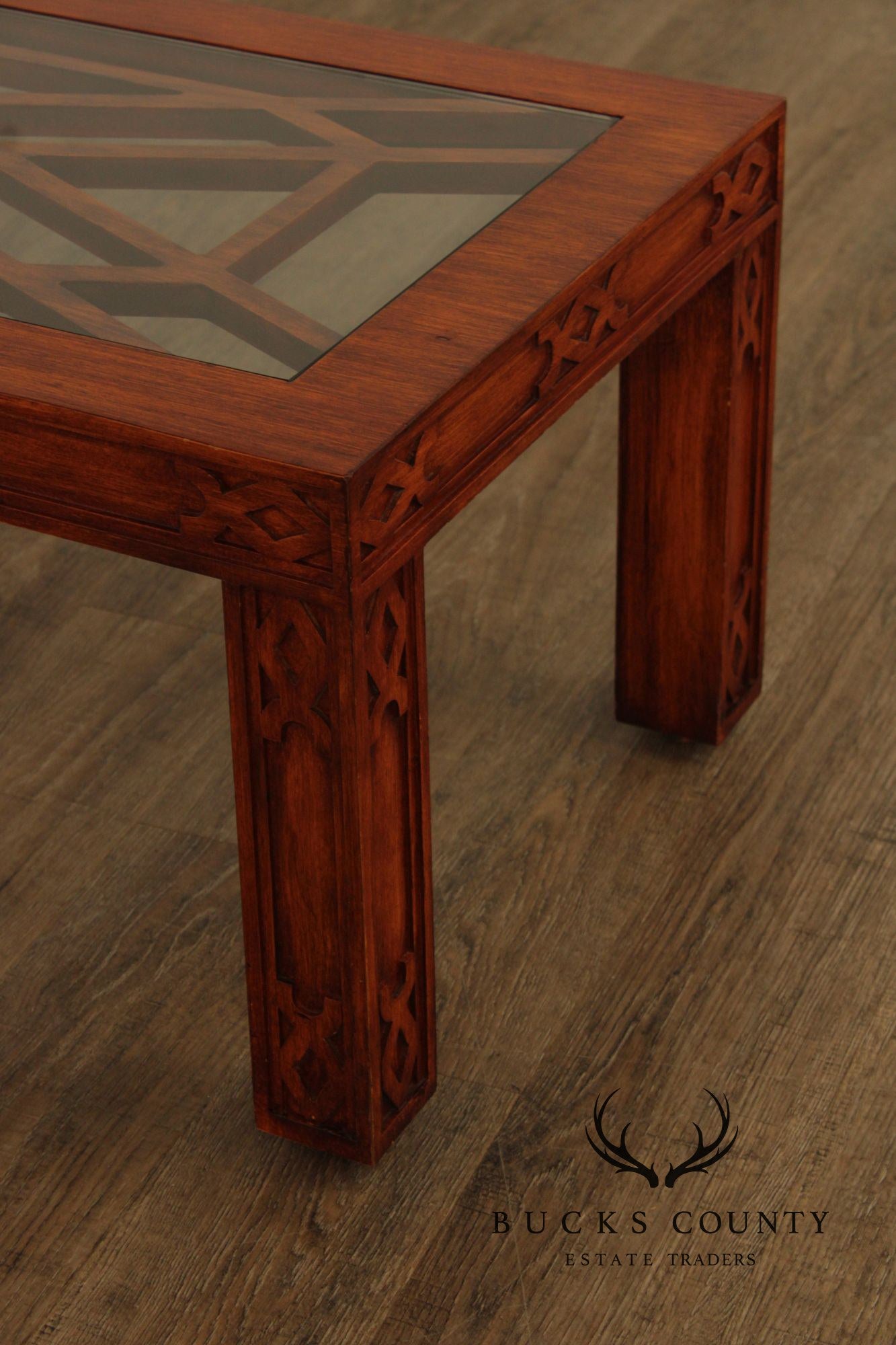 Chinese Chippendale Style Glass Top Coffee Table