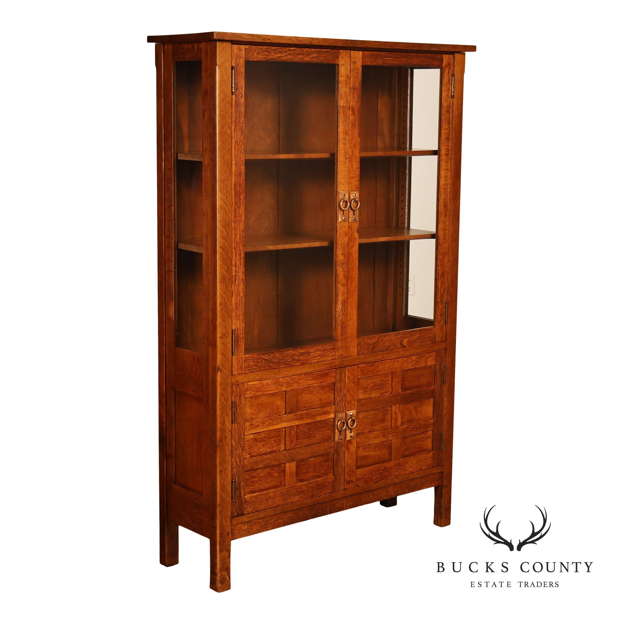 Rare Antique Gustav Stickley Oak China Cabinet Bookcase