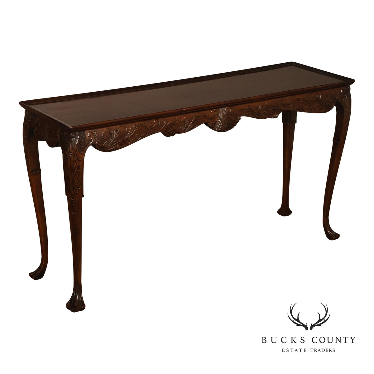 Narrow Irish Georgian Style Carved Mahogany Console Table