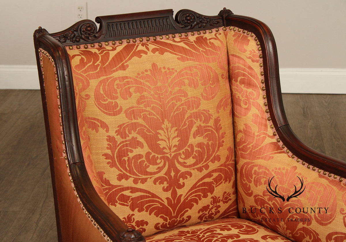 English Regency Style Antique Carved Mahogany Armchair