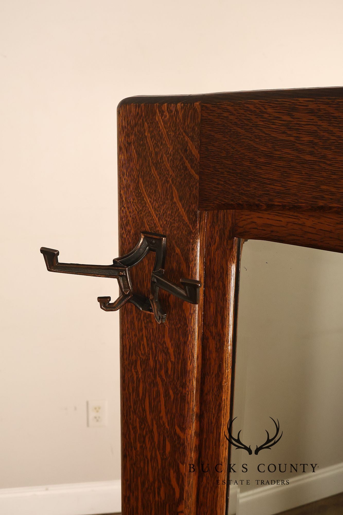 Antique Arts And Crafts Oak Mirrored Hall Seat