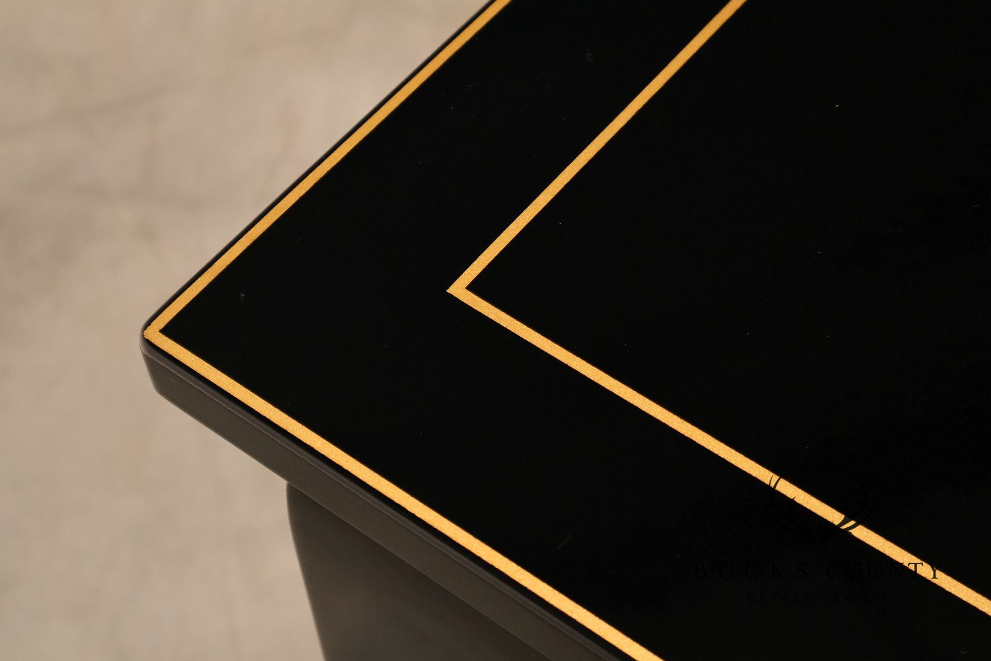 Custom Black Lacquered 12 Foot Extendable Dining Table With Gold Line Inlay