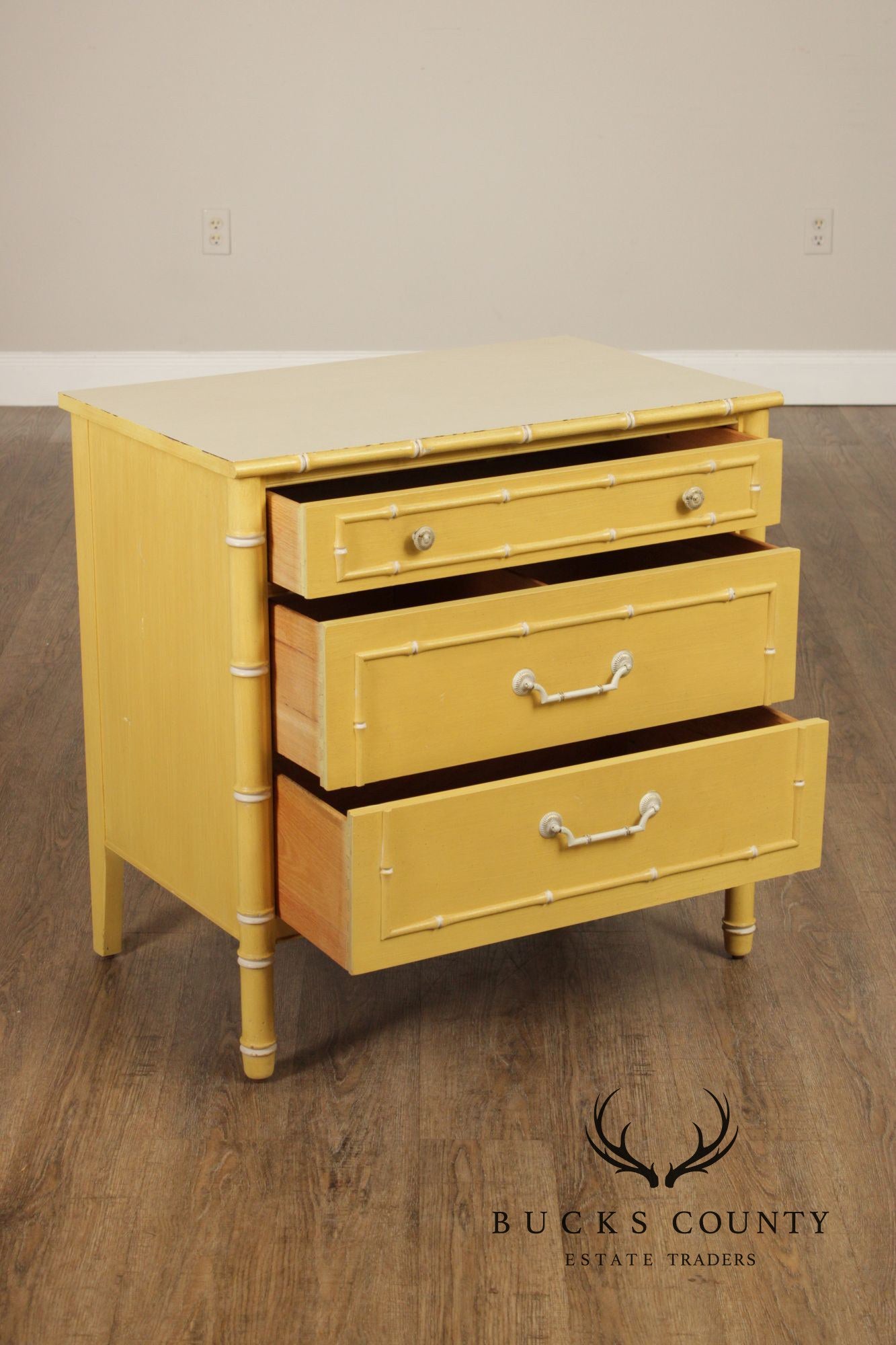 Thomasville Vintage Faux Bamboo Pair of Painted Chest Nightstands