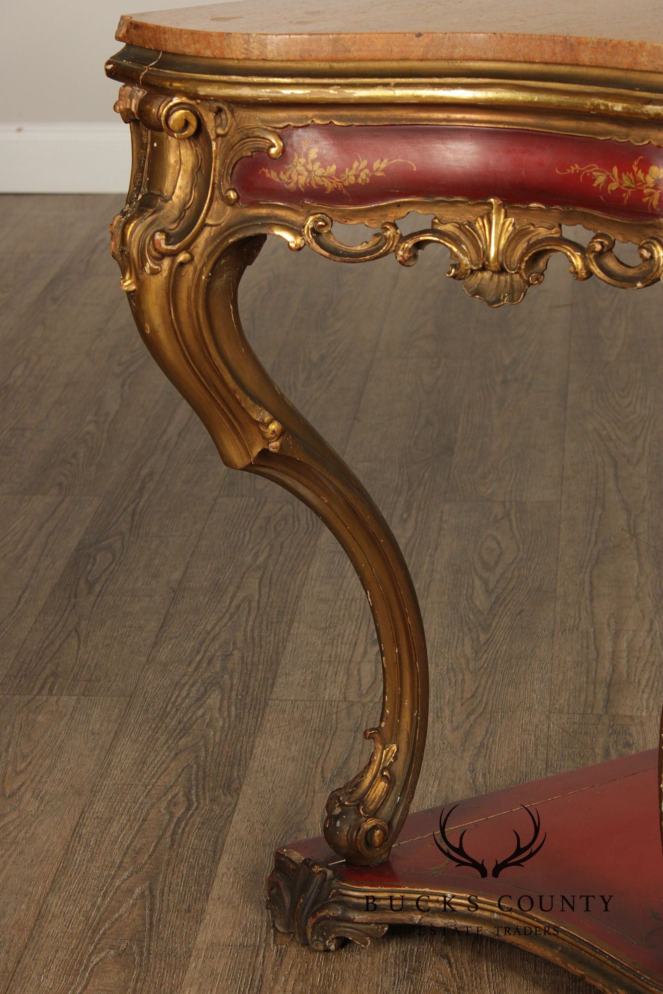 Italian Rococo Style Long Marble Top Console Table