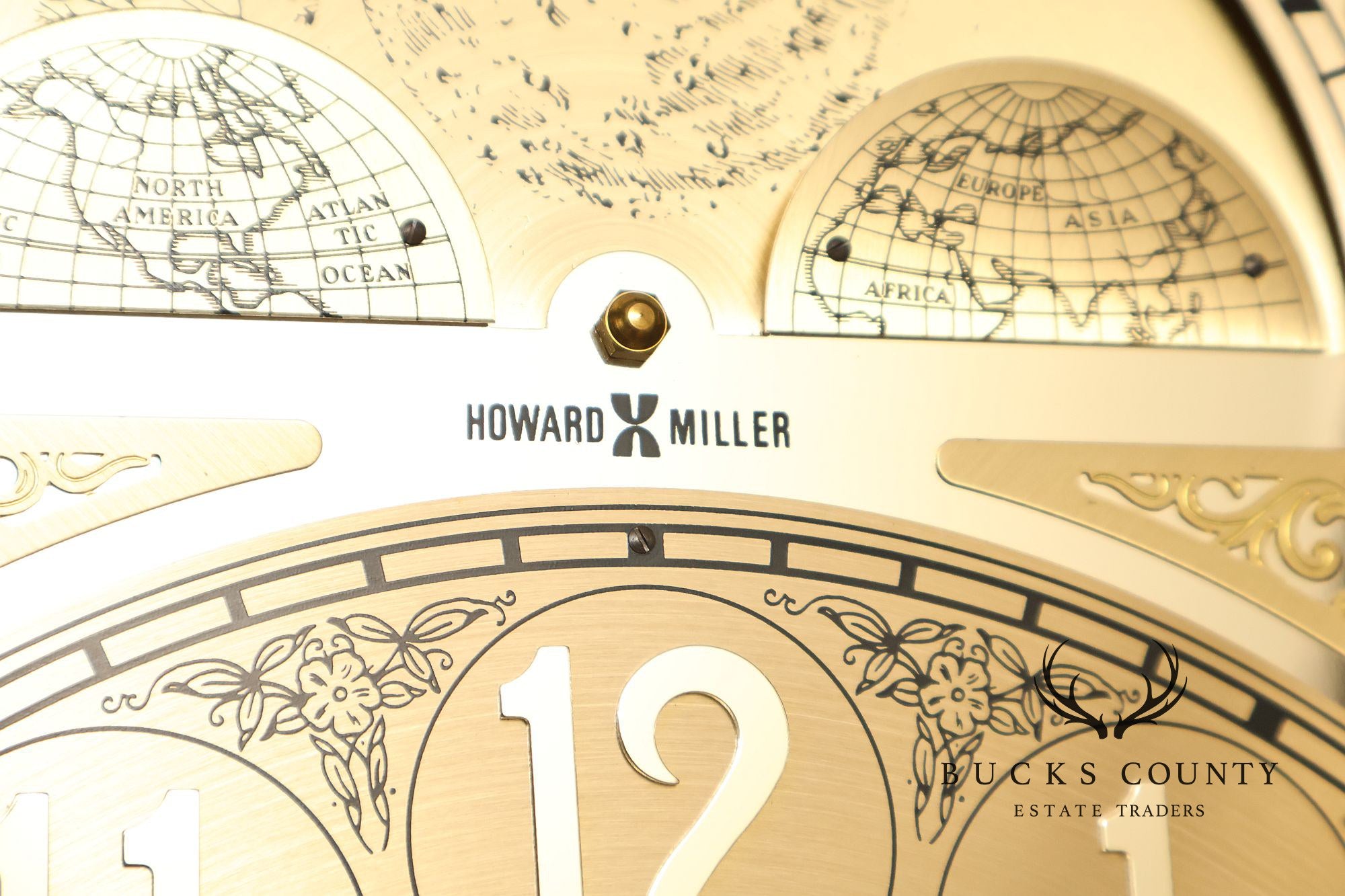 Howard Miller Mahogany Grandfather Clock With Brass Dial And Weights