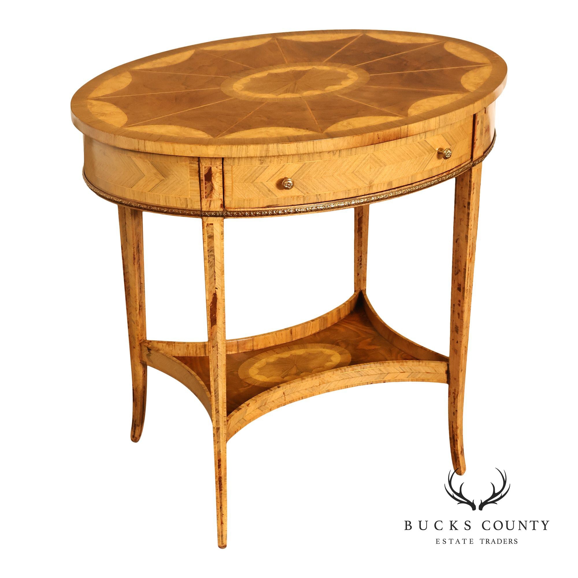 Maitland Smith Two-Tier Mixed Wood Sunburst Occasional Table