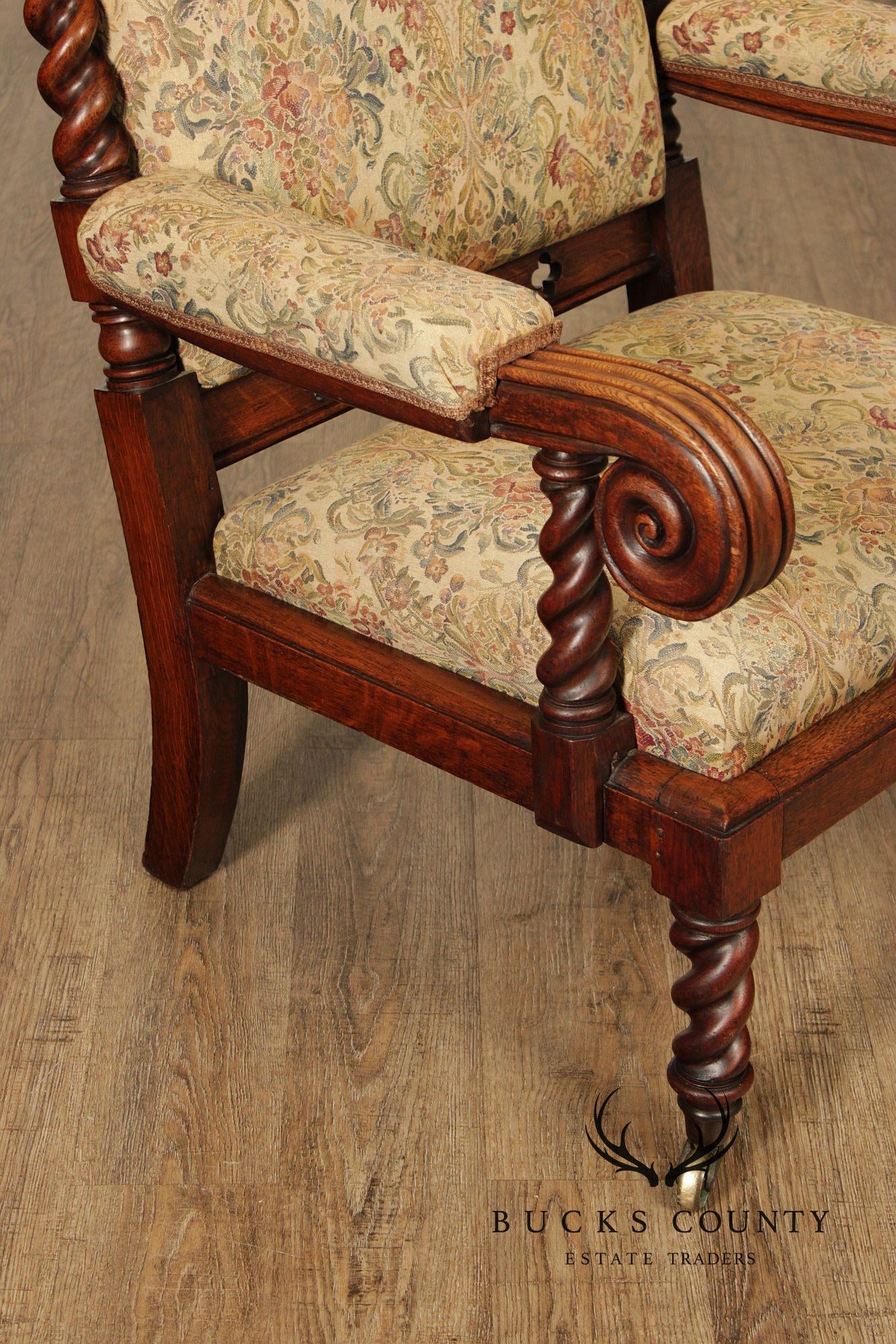 Antique Gothic Revival Barley Twist Carved Oak Throne Chair