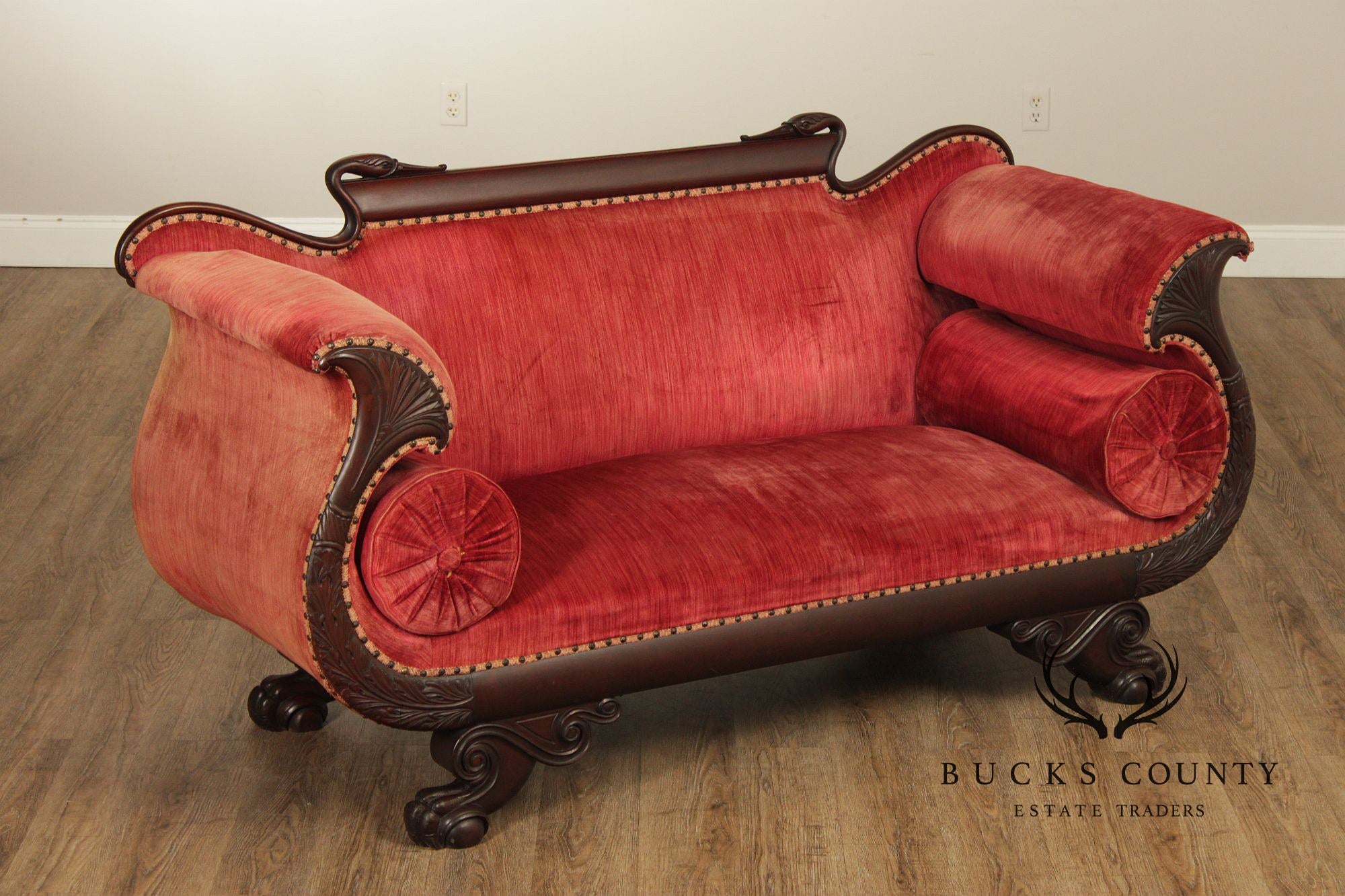 Antique Empire Carved Mahogany Swan Sofa