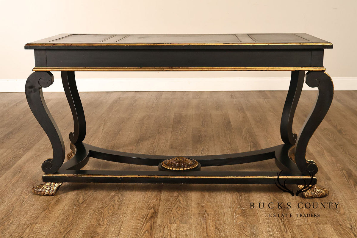 Century Furniture Ebonized And Gilt Executive Writing Desk With Leather Top