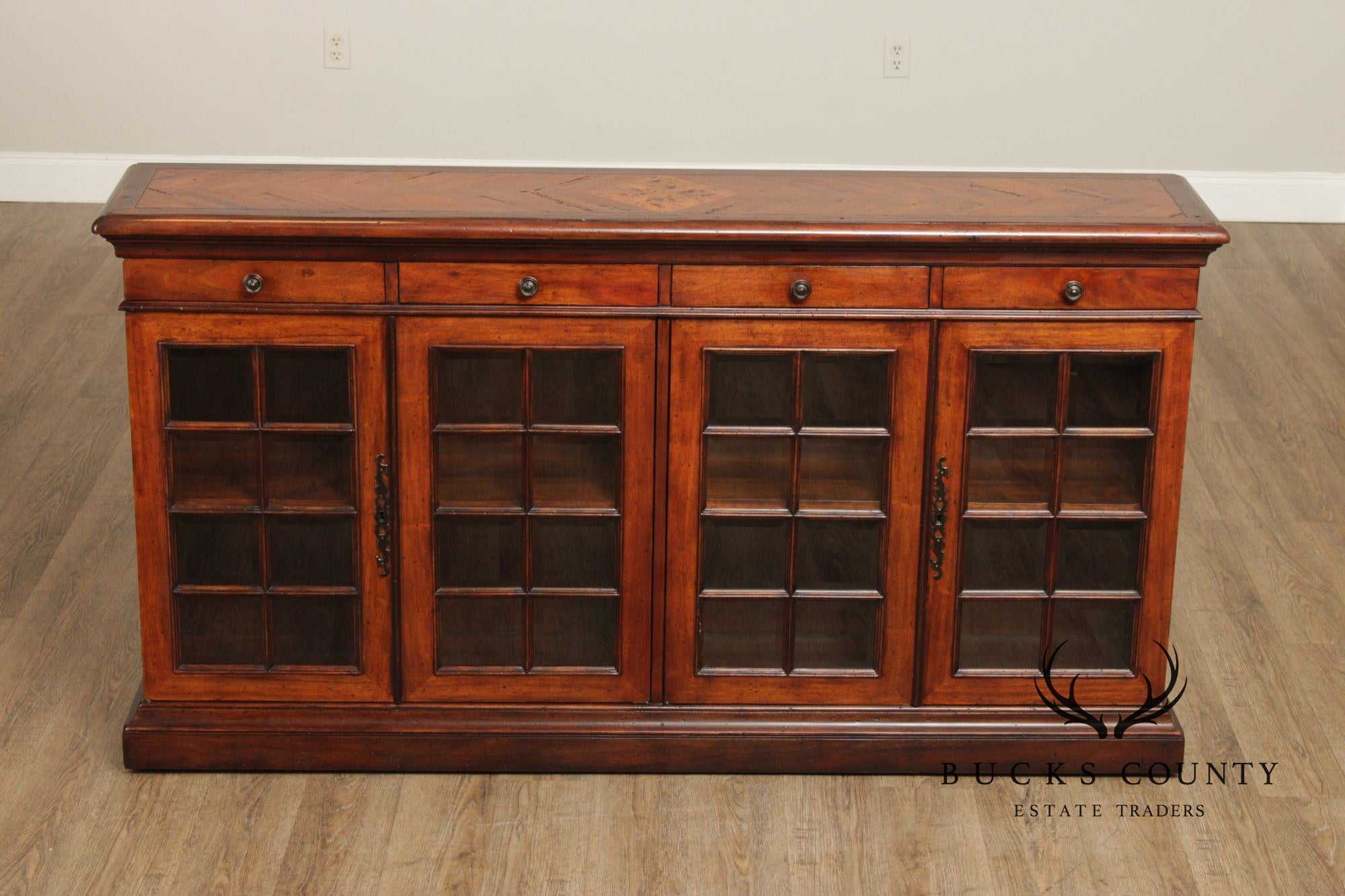 Theodore Alexander Regency Style Glass Door Low Bookcase