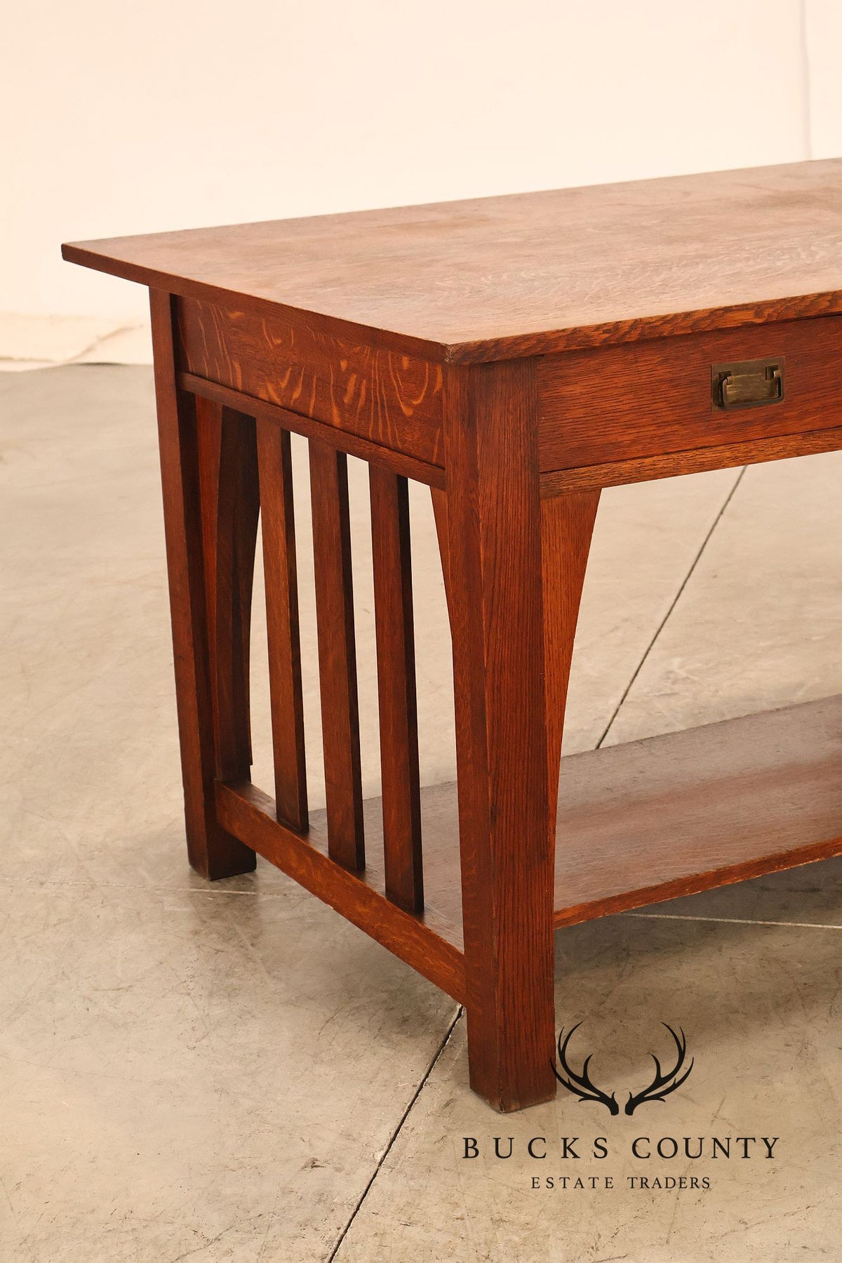 Antique Limbert Arts And Crafts Mission Oak Two-Drawer Library Table