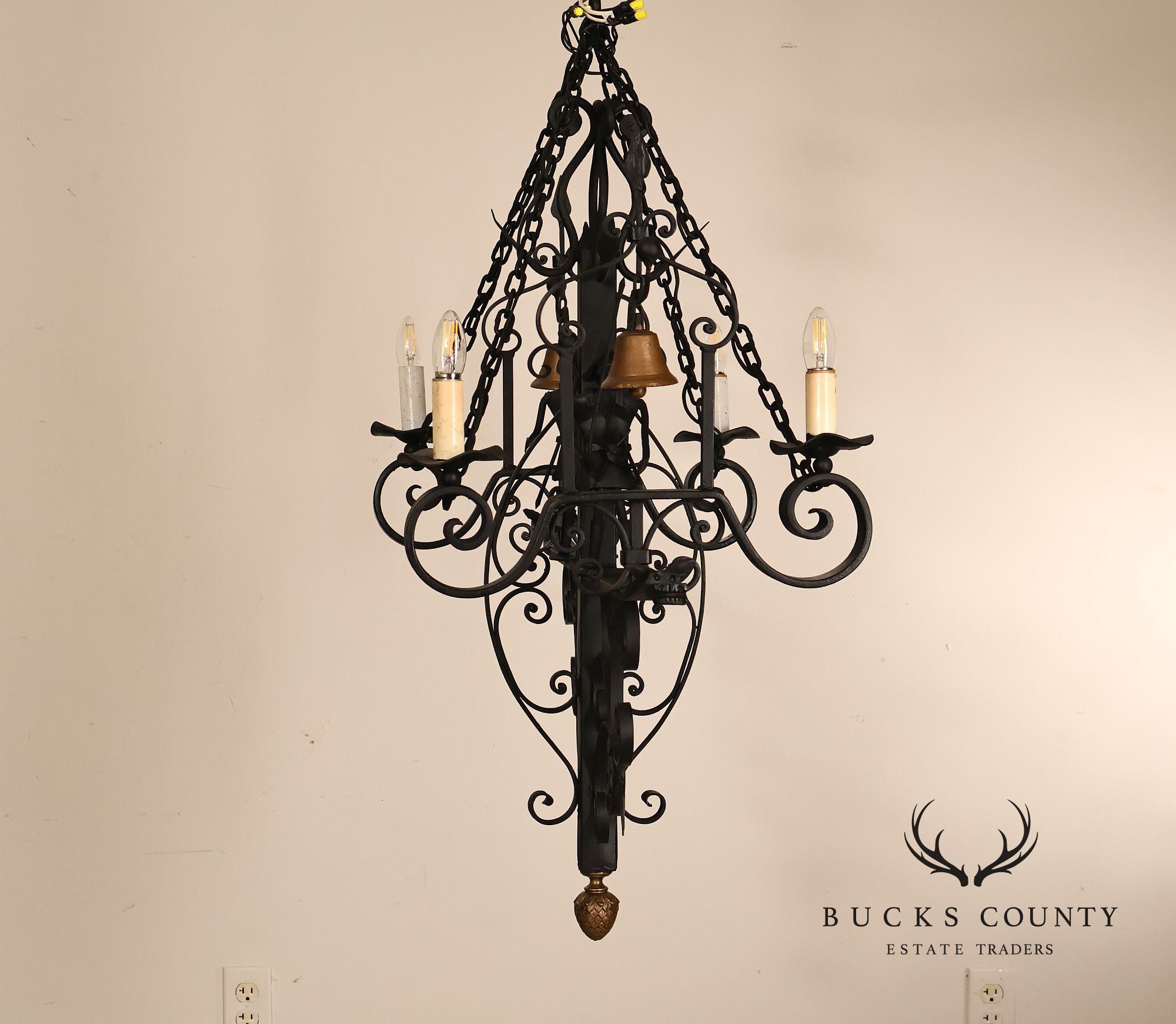 Quality Hand Forged Spanish Revival Wrought Iron Chandelier