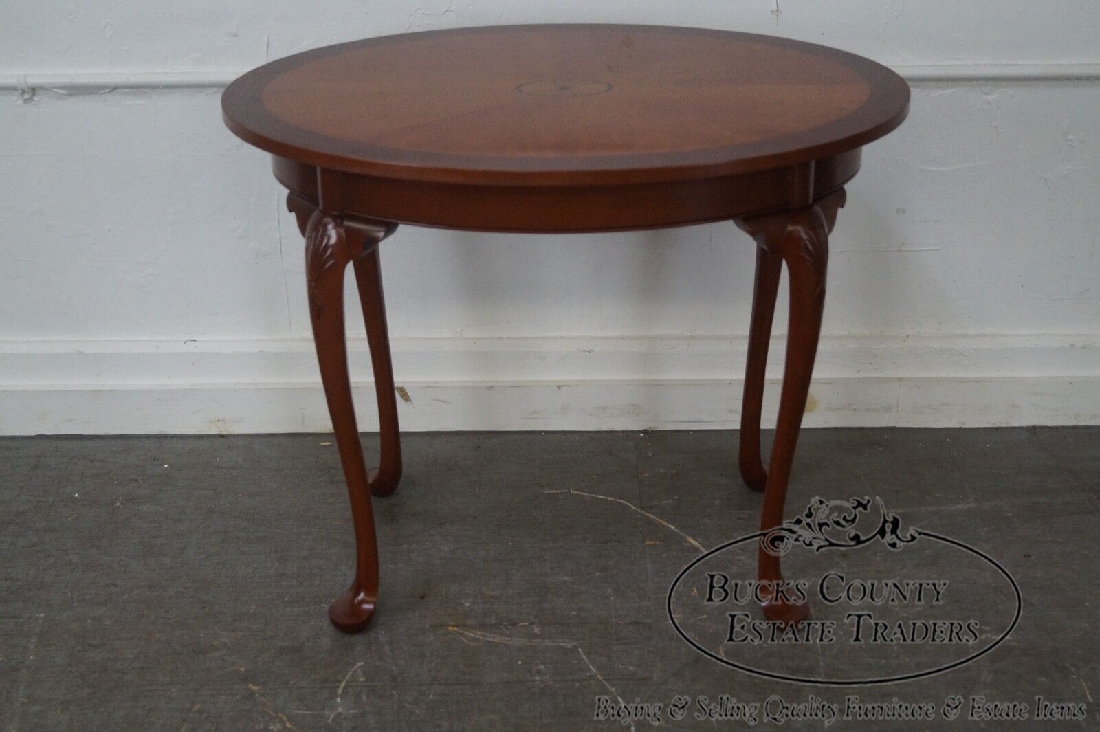 Hand Crafted Mahogany Inlaid Oval Side Table by Alvin Rothenberger