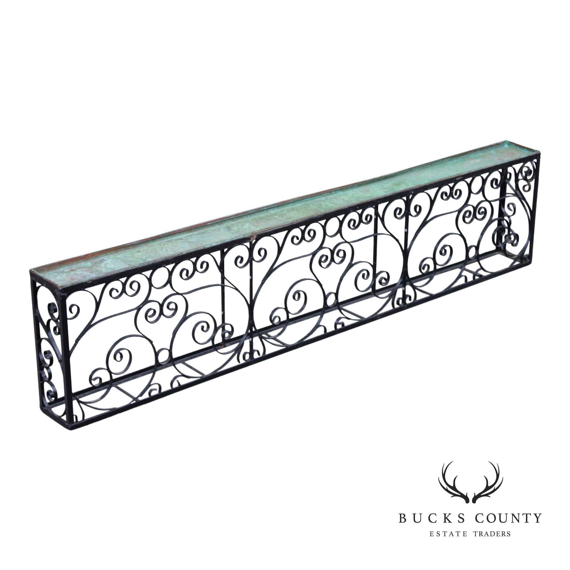 Ornamental Iron Window Length Narrow Planter With Copper Insert