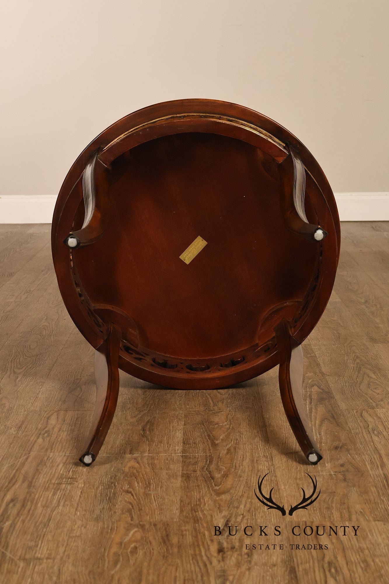John Richard 'European Crossroads' Pair of Round Leather Top Lamp Tables
