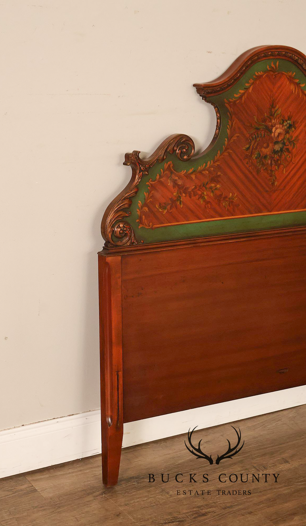 Edwardian Paint Decorated Satinwood Twin Headboard