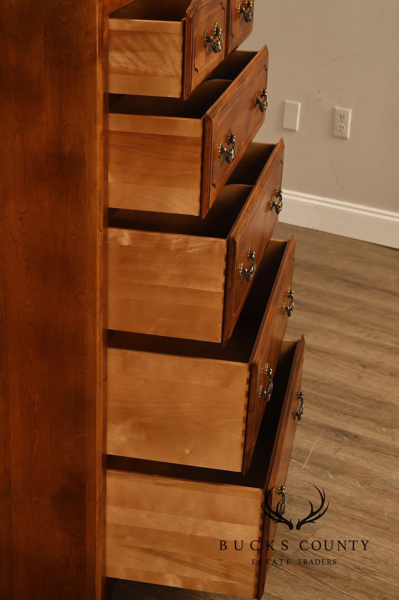 Ethan Allen Country French Maple And Birchwood Six Drawer High Chest
