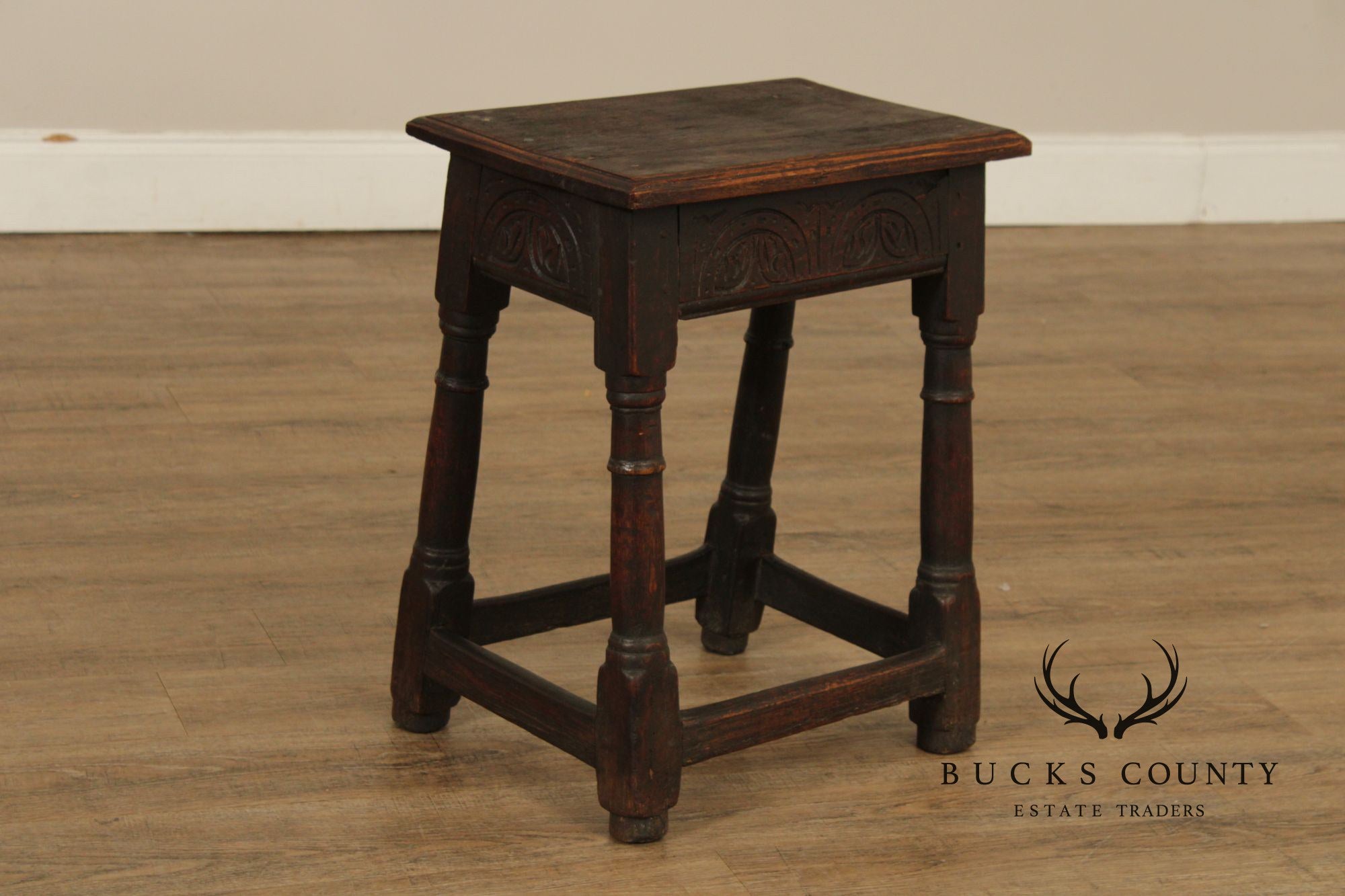 Antique English Carved Oak Joint Stool
