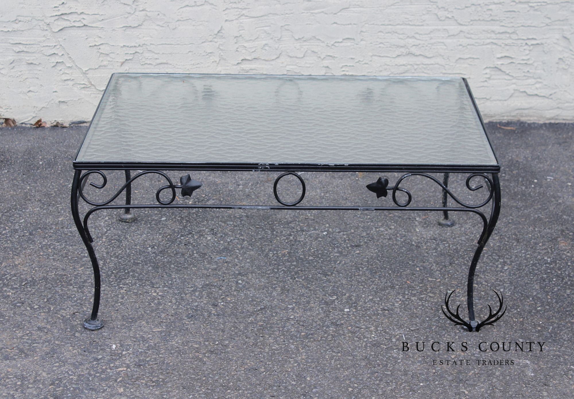 Woodard Vintage Wrought Iron Glass Top Outdoor Coffee Table