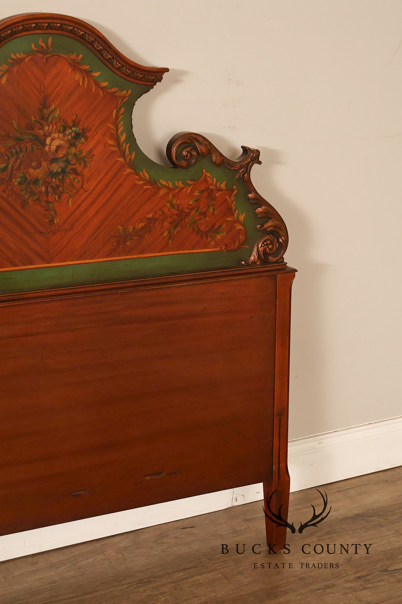 Edwardian Paint Decorated Satinwood Twin Headboard