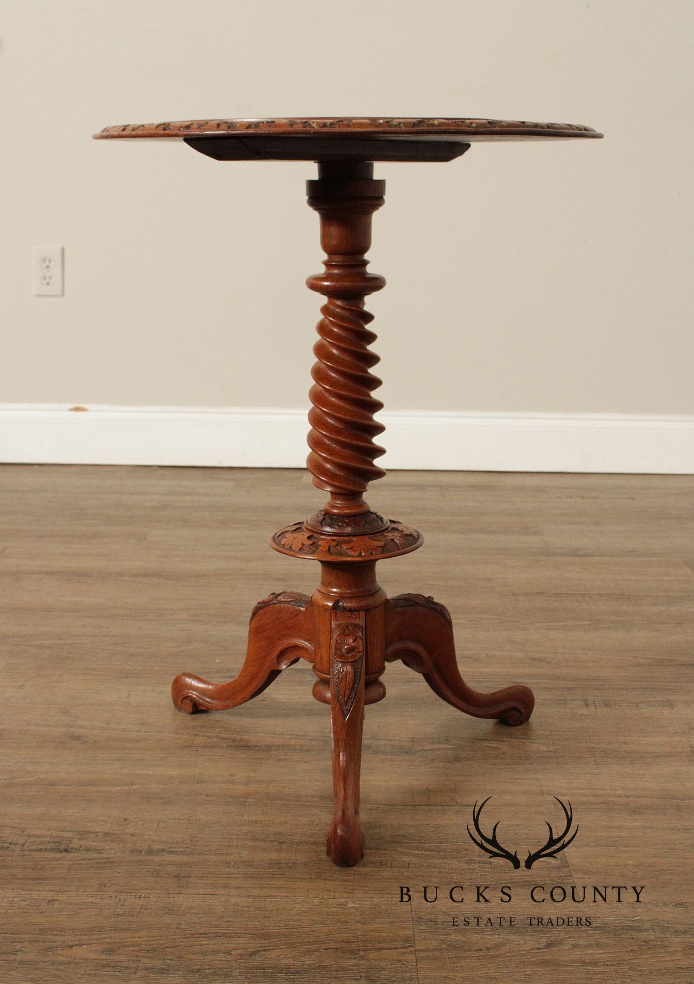 Antique Victorian Carved Walnut Tea or Wine Table
