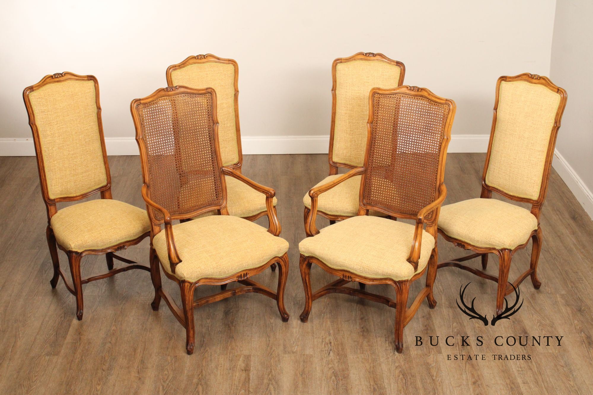 French Provincial Style Set of Six Tall-Back Dining Chairs