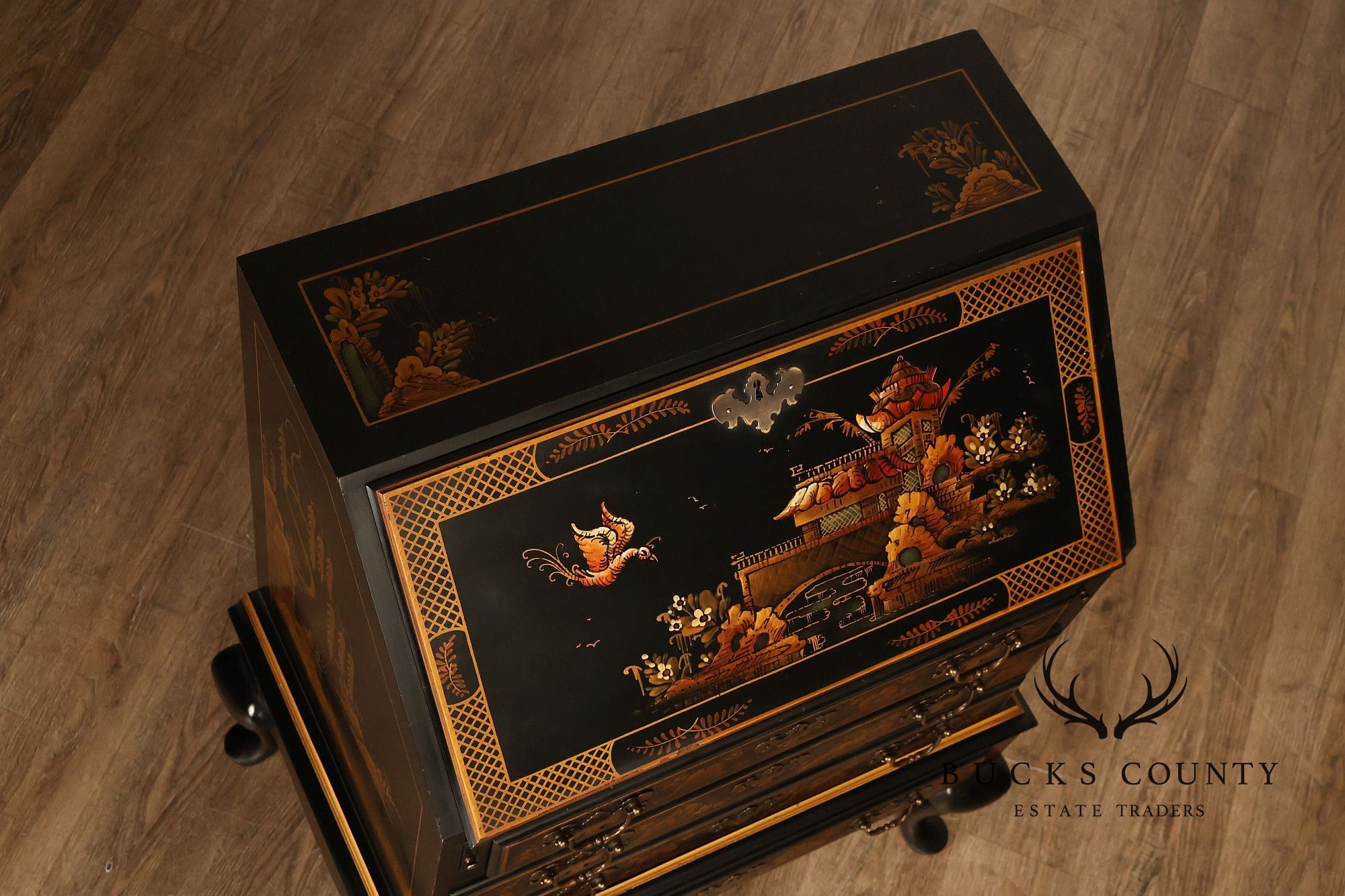 Queen Anne Style Chinoiserie Slant Front Writing Desk