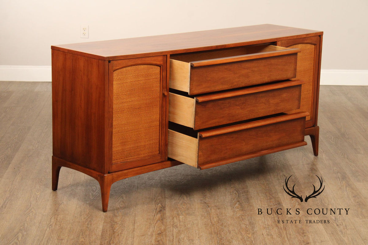 Lane Rhythm Mid Century Modern Walnut Sideboard With Cane Doors