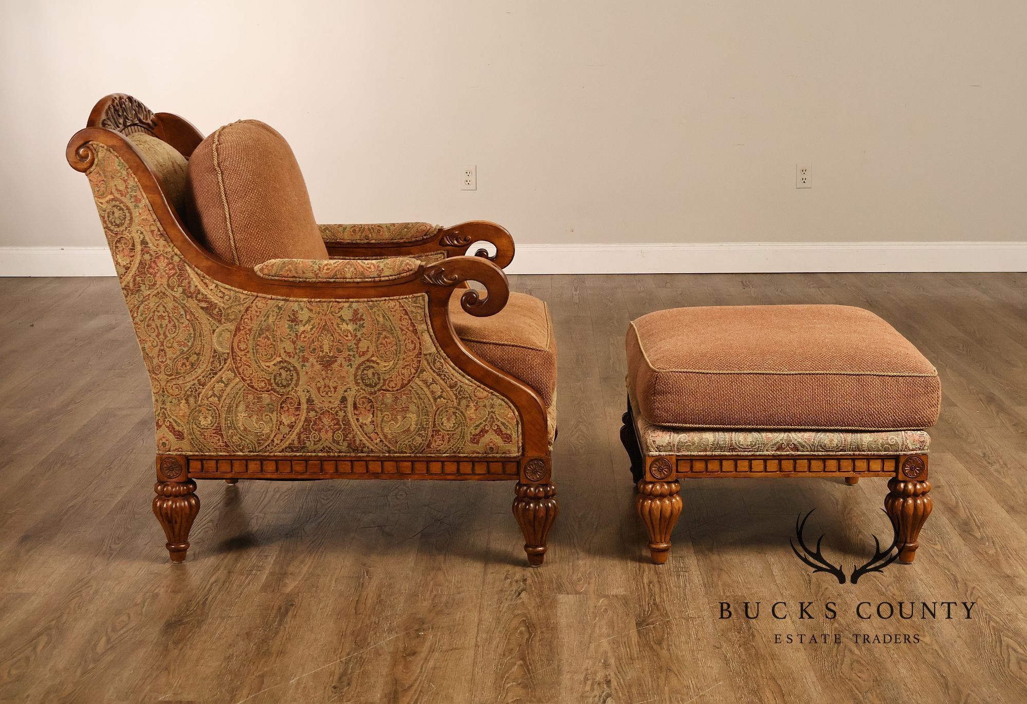 Robb & Stucky British Colonial Style Armchair with Ottoman