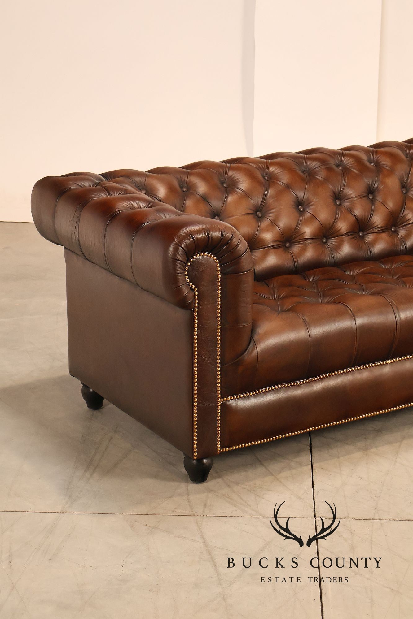 Chesterfield Style 6 Foot Cognac Brown Tufted Leather Sofa