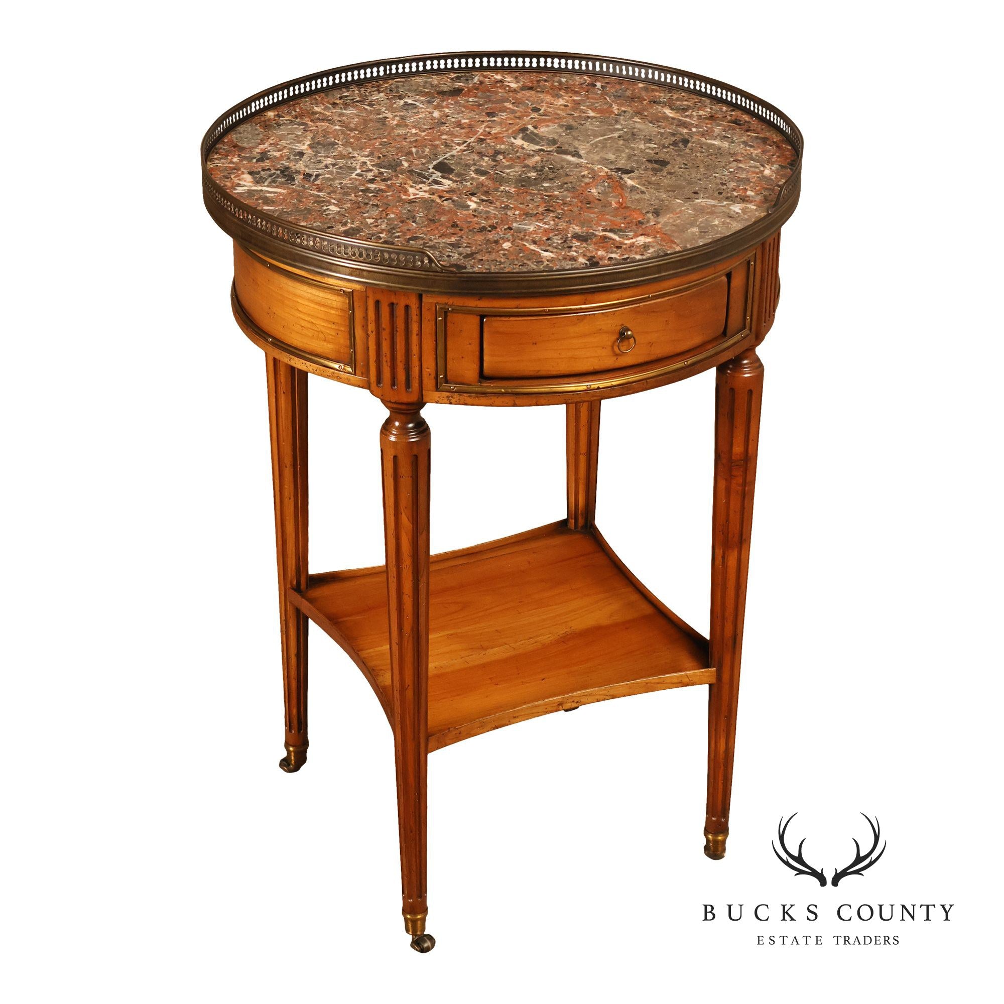 De Bournay French Louis XVI Style Round Marble Top End Table