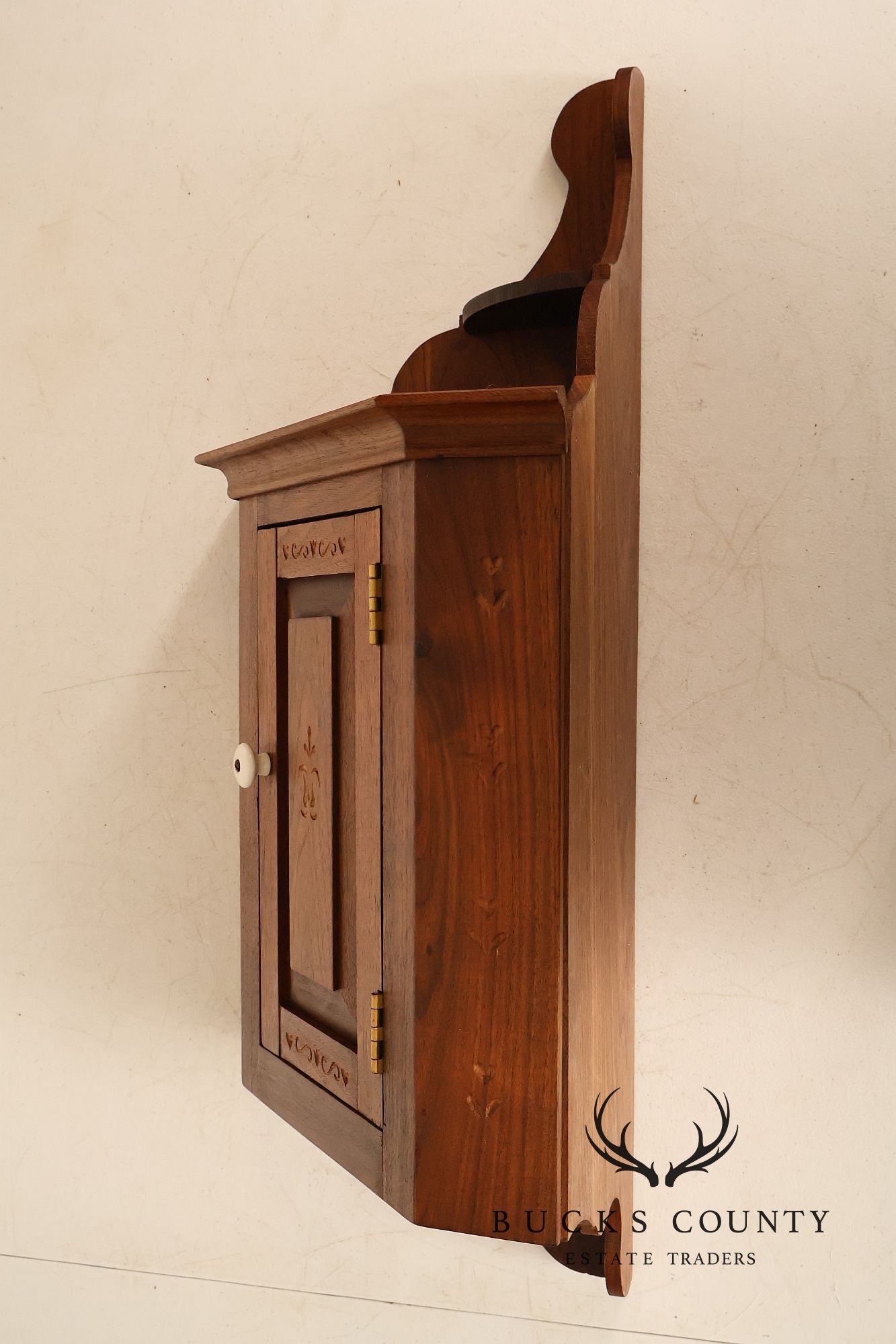 Pennsylvania Dutch Style Walnut Wall Hanging Corner Cupboard