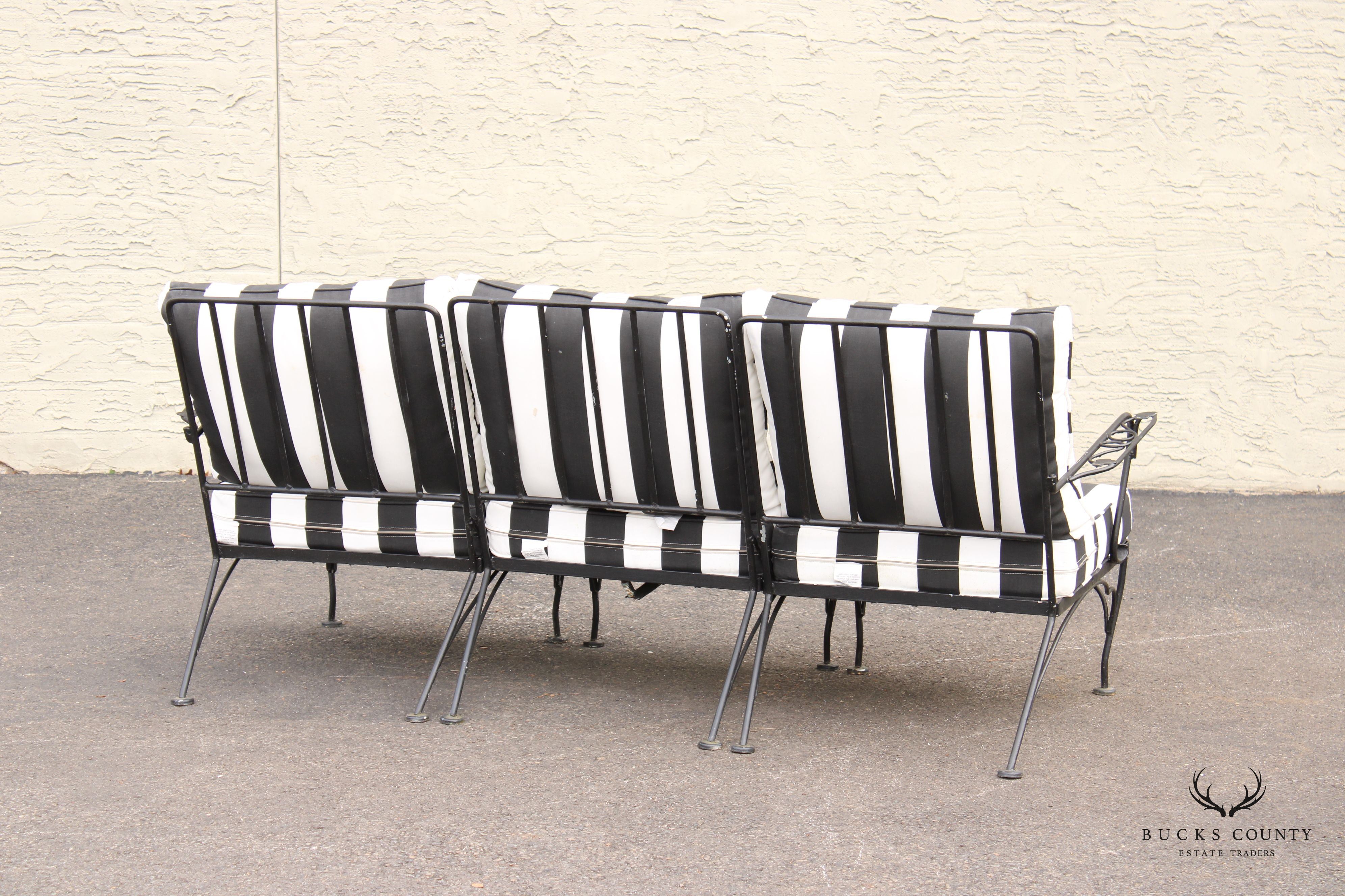 Vintage Wrought Iron Three-Piece Outdoor Garden Sofa