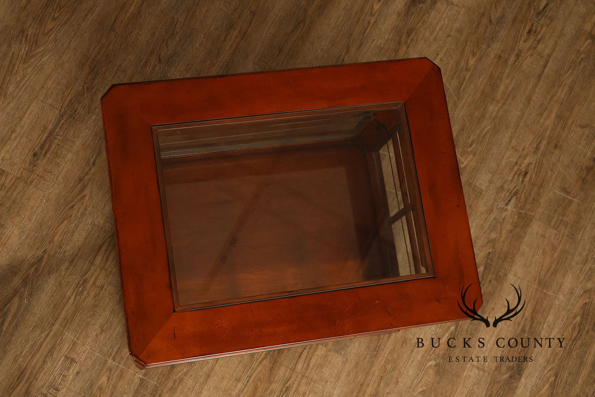 Traditional Cherry Finish Glass Display End Table