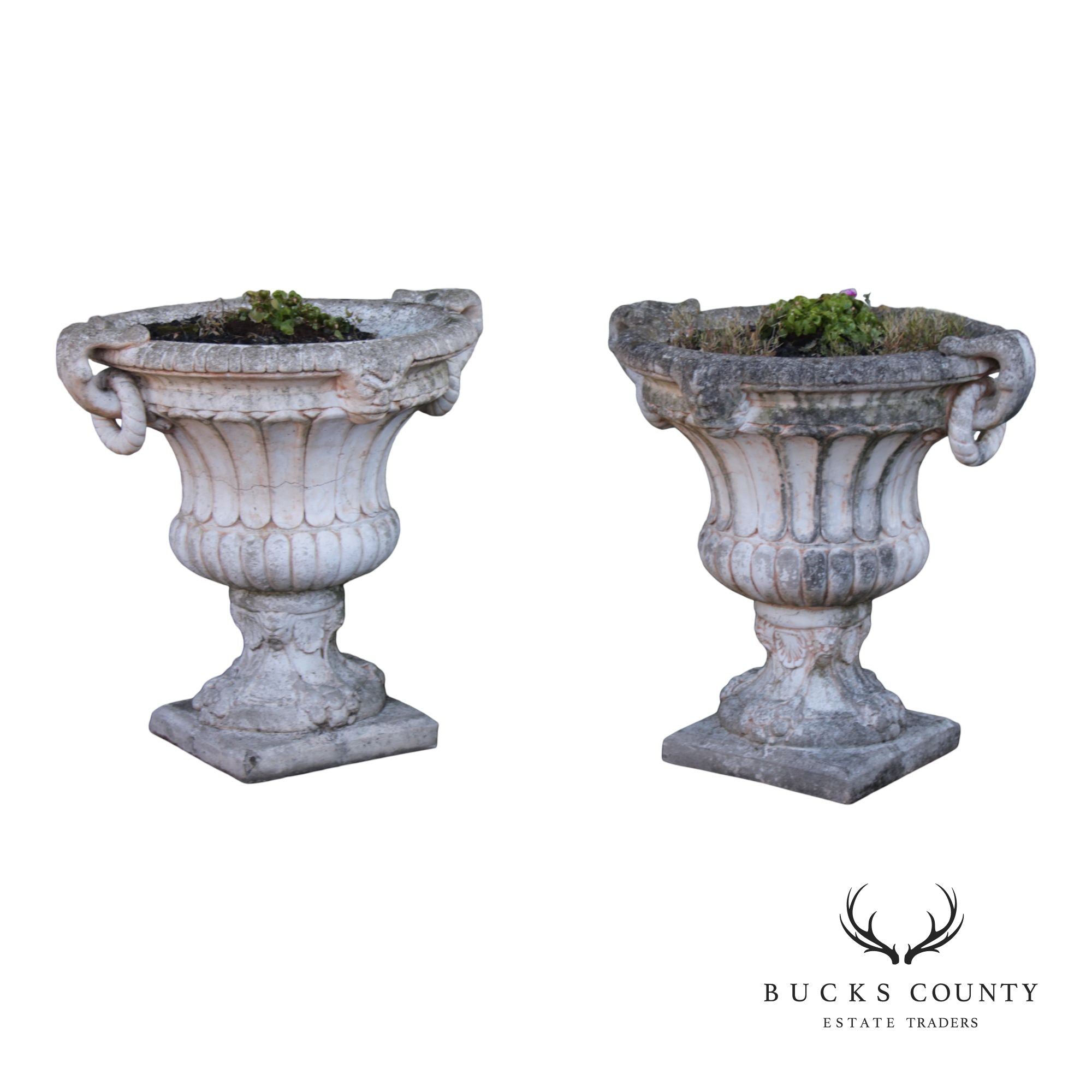 Classical Style Pair of Cast Stone Garden Urns