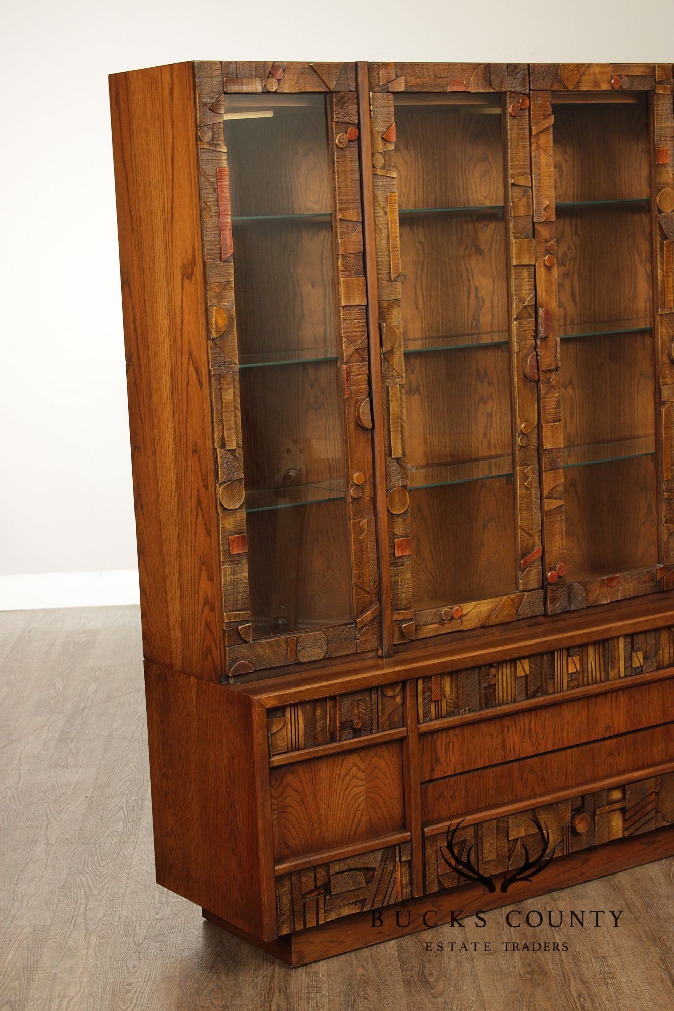 Lane 'Pueblo' Brutalist Oak China Cabinet