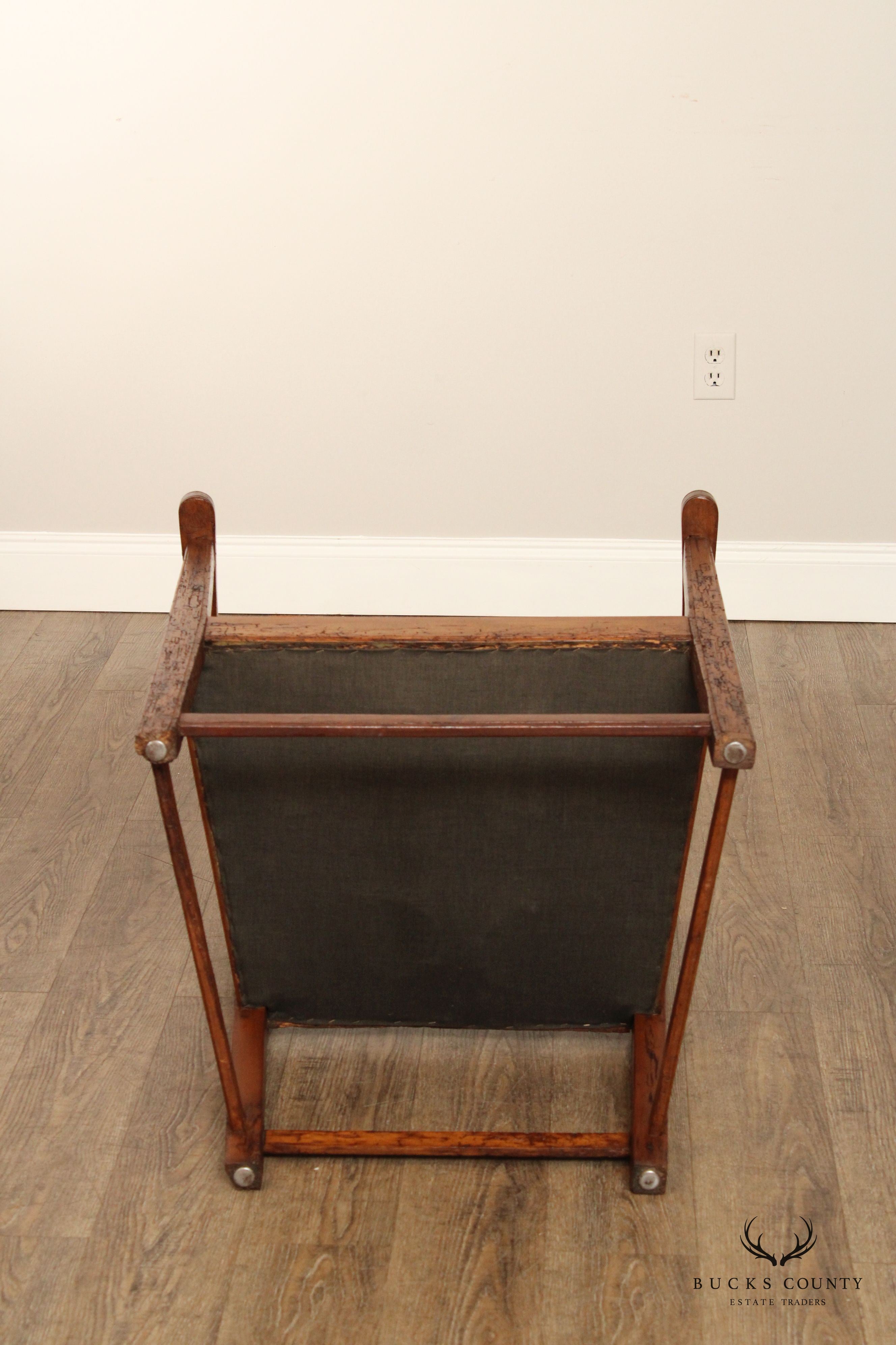 Antique Arts And Crafts Distressed Oak Tall Ladder Back Armchair