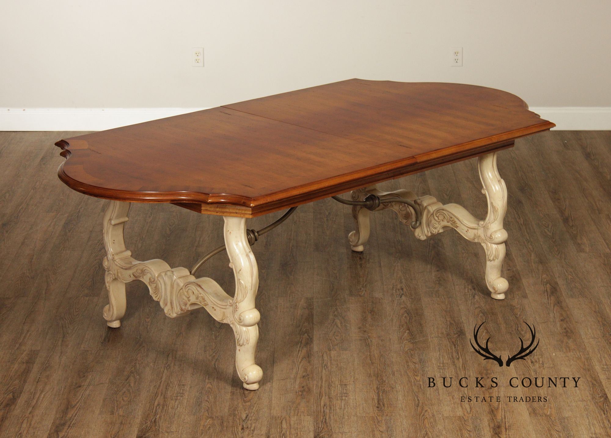 Century Cream Painted Iron Stretcher Base Dining Table