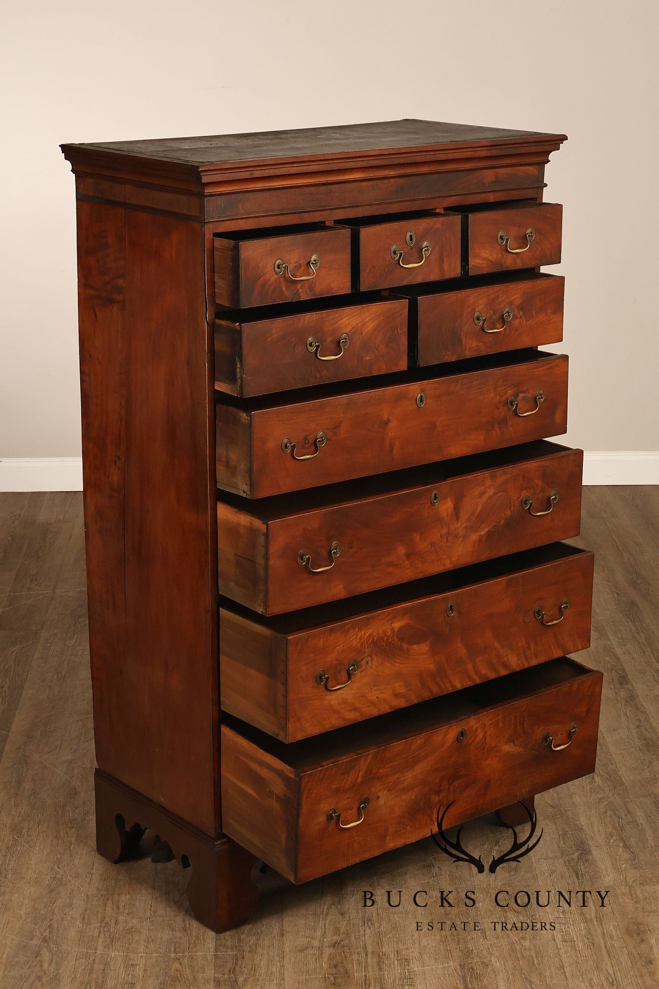 Antique 18th Century American Walnut Tall Chest Of Drawers