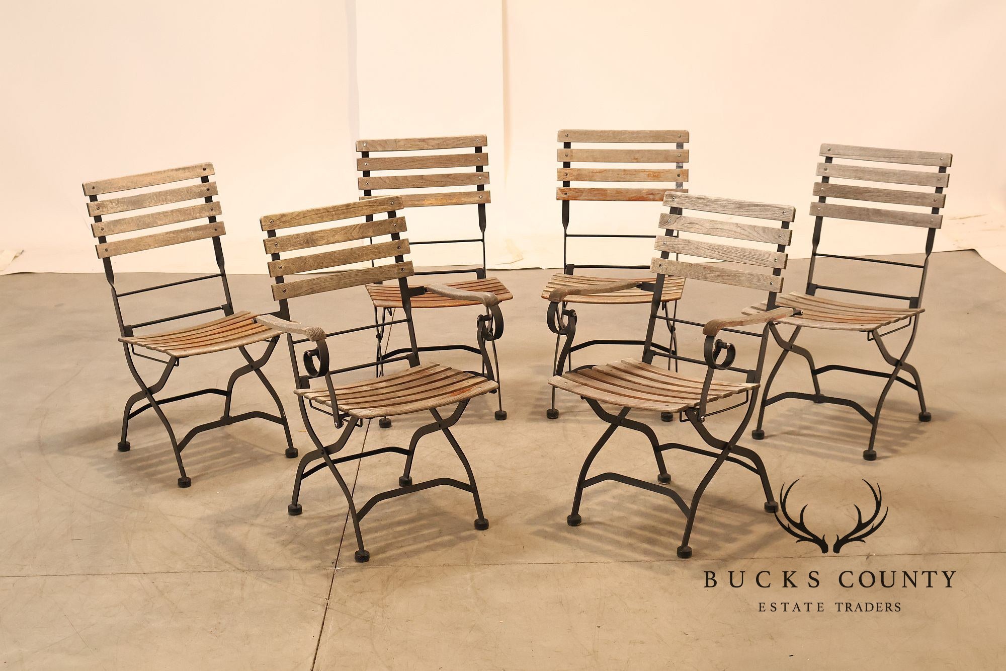 Ballard Designs Giardino 7 Piece Outdoor Dining Set with Teak Table and Iron Chairs
